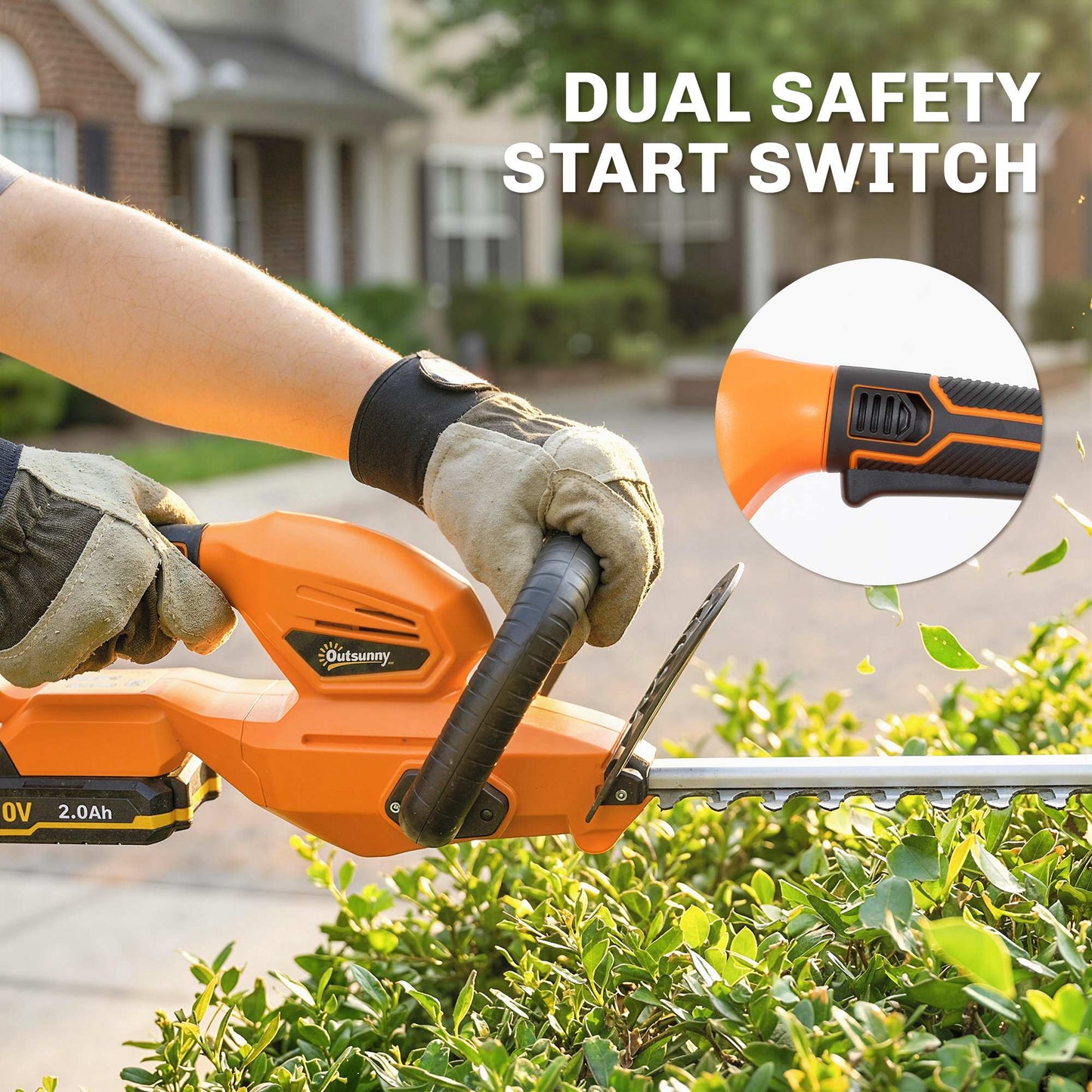 20" Cordless Hedge Trimmer, 18V Electric Hedge Cutter with 51cm Dual Action Blade, 2000mAh Battery and Charger for Garden Branches, Shrubs, Twigs, Orange