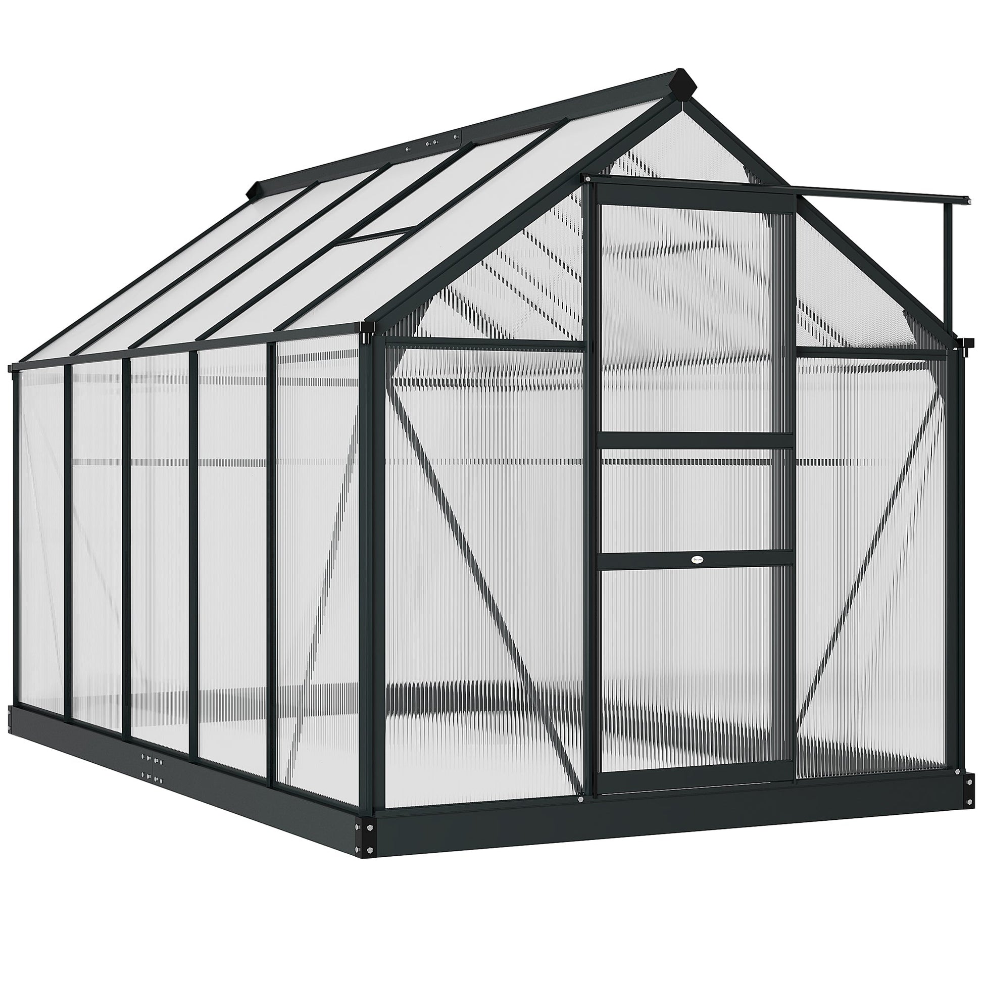 6 x 10ft Polycarbonate Greenhouse, Large Walk-In Green House with Slide Door and Window, Garden Plants Grow House with Aluminium Frame and Foundation, Grey