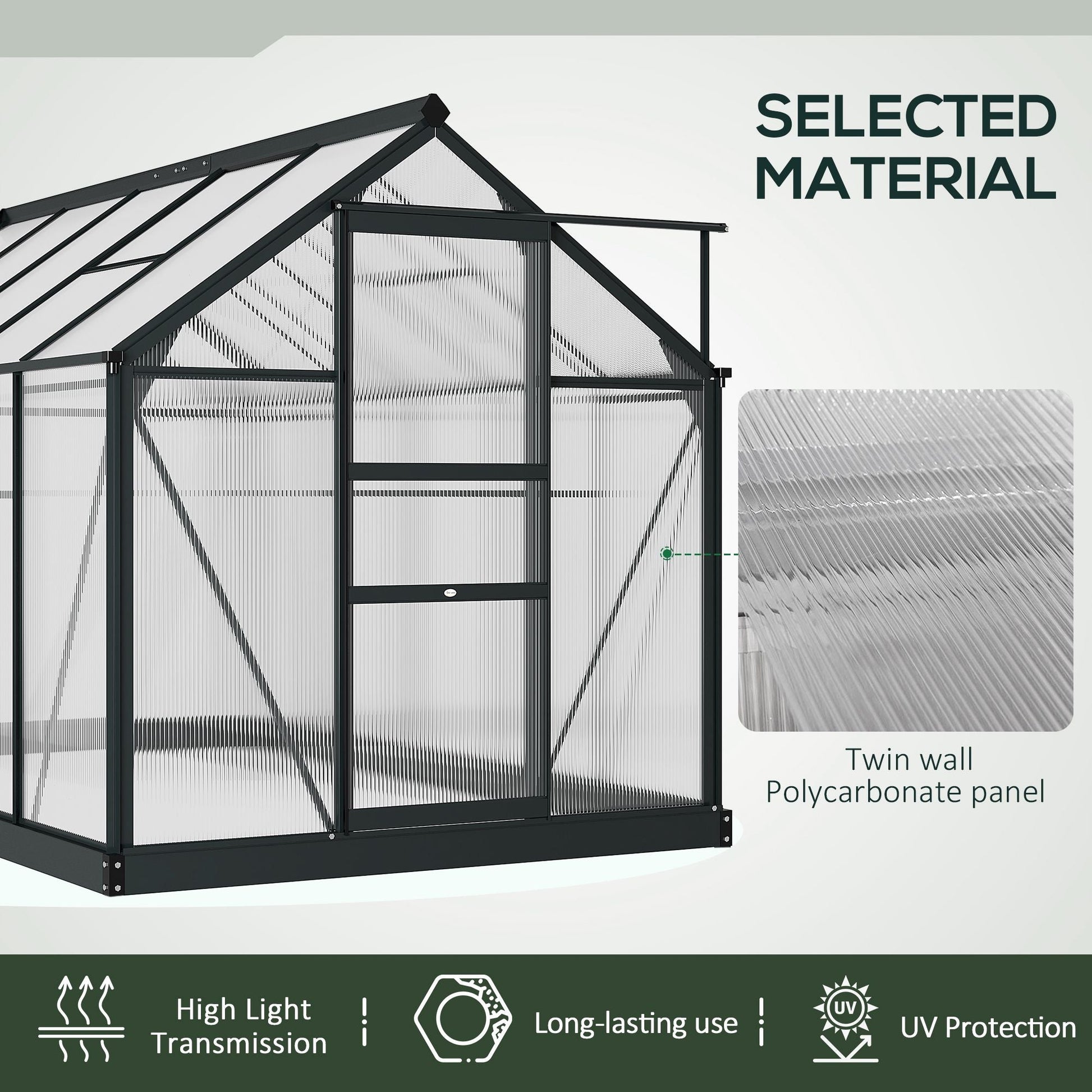 6 x 10ft Polycarbonate Greenhouse, Large Walk-In Green House with Slide Door and Window, Garden Plants Grow House with Aluminium Frame and Foundation, Grey