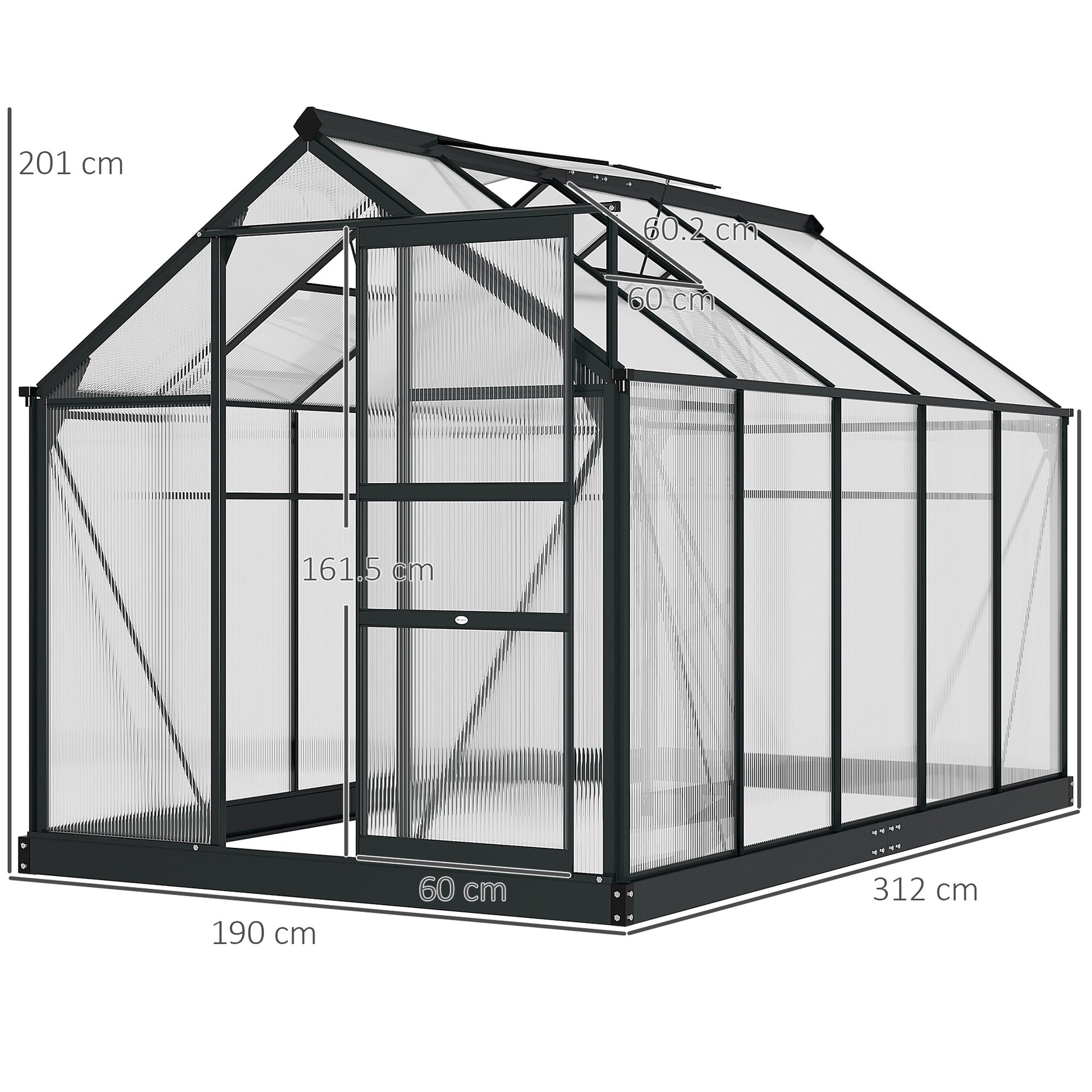 6 x 10ft Polycarbonate Greenhouse, Large Walk-In Green House with Slide Door and Window, Garden Plants Grow House with Aluminium Frame and Foundation, Grey