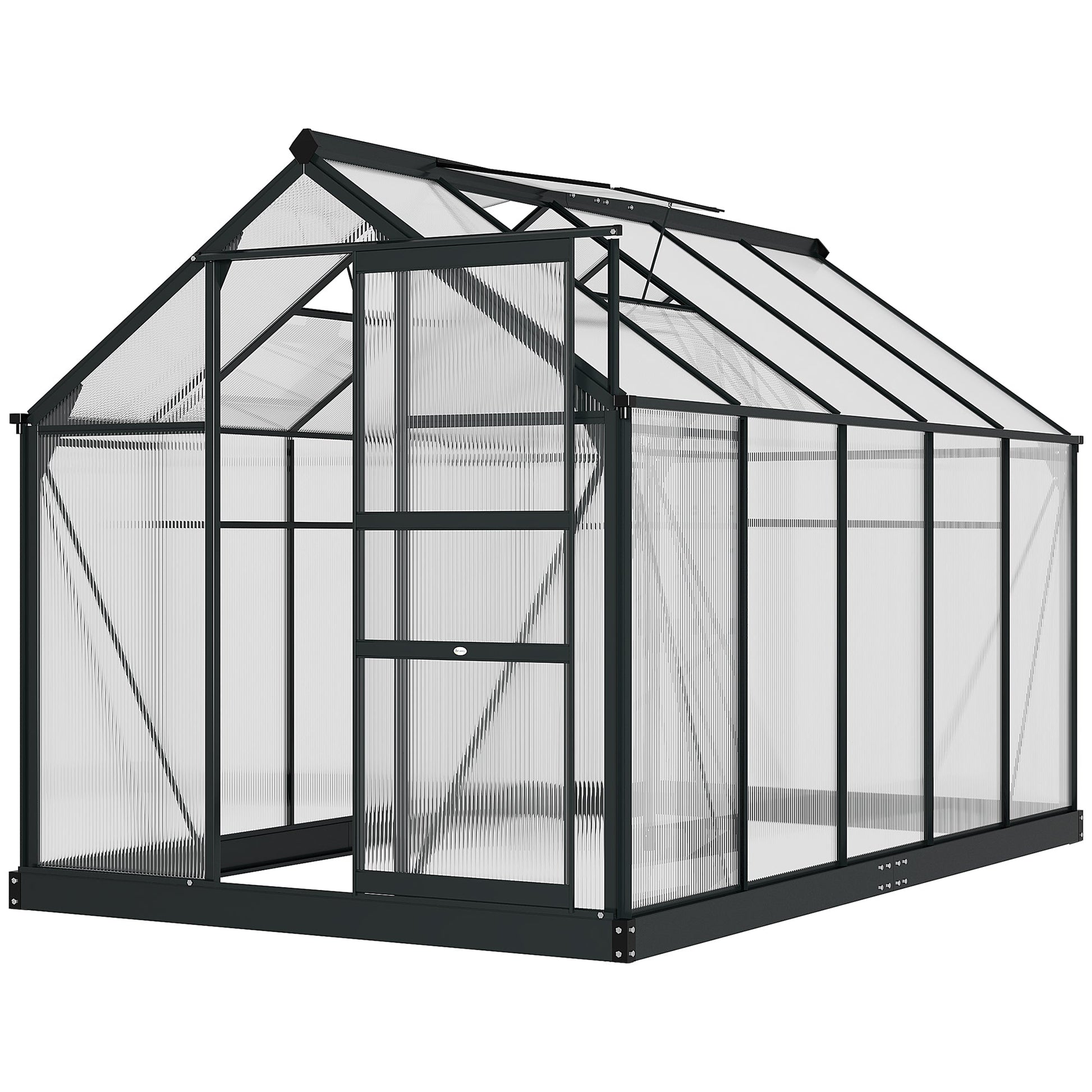 6 x 10ft Polycarbonate Greenhouse, Large Walk-In Green House with Slide Door and Window, Garden Plants Grow House with Aluminium Frame and Foundation, Grey