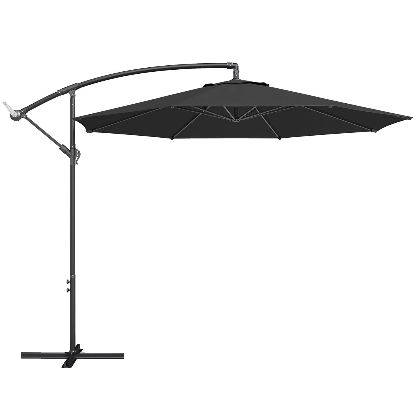 3(m) Garden Banana Parasol Hanging Cantilever Umbrella with Crank Handle, 8 Ribs and Cross Base for Outdoor, Sun Shade, Black