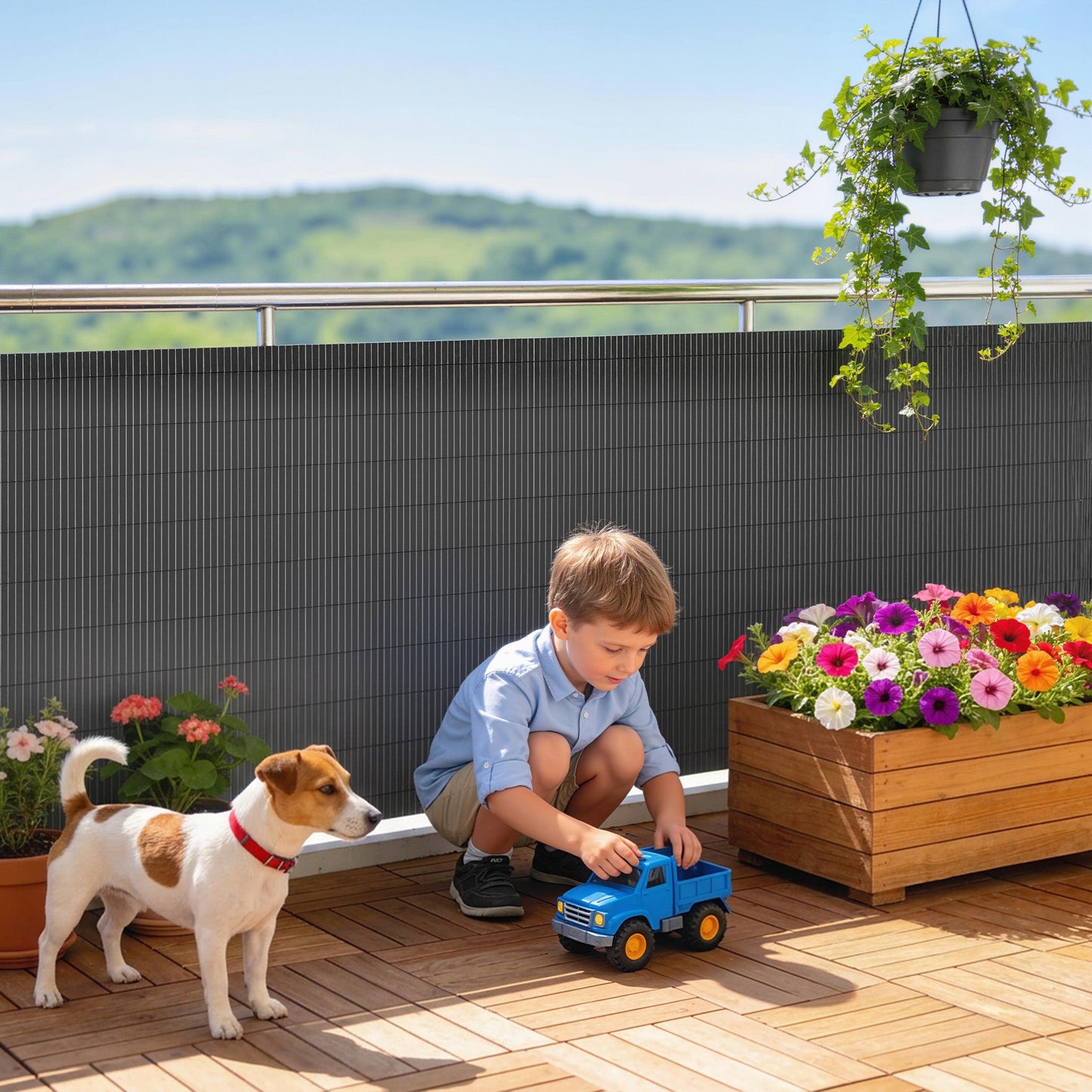 2Pcs Plastic Privacy Screening Fence, 1 m x 3 m Waterproof Windbreak Fence, UV-Resistant Garden Screening for Balcony, Terrace and Outdoor Use, Dark Grey