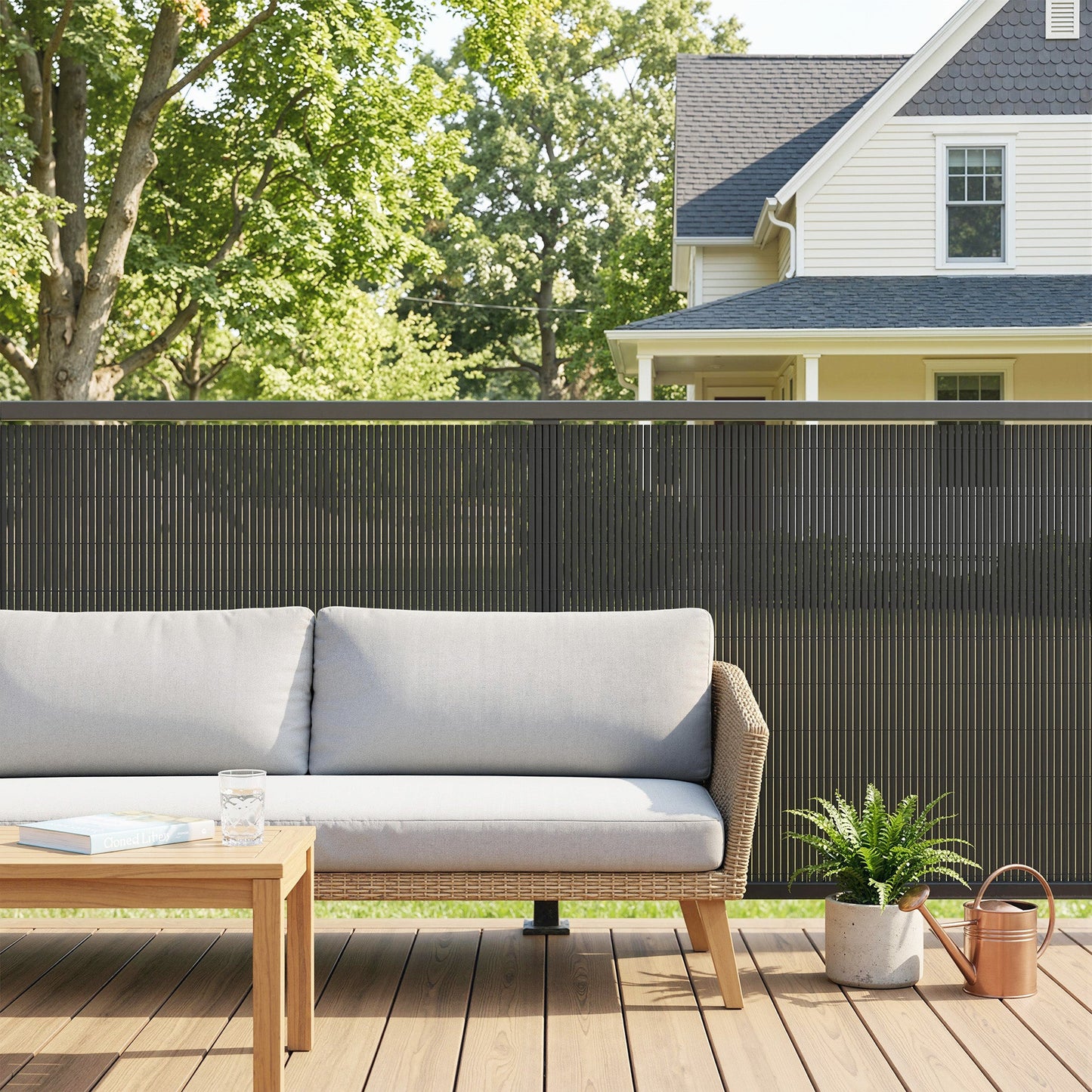 2Pcs Plastic Privacy Screening Fence, 1 m x 3 m Waterproof Windbreak Fence, UV-Resistant Garden Screening for Balcony, Terrace and Outdoor Use, Dark Grey