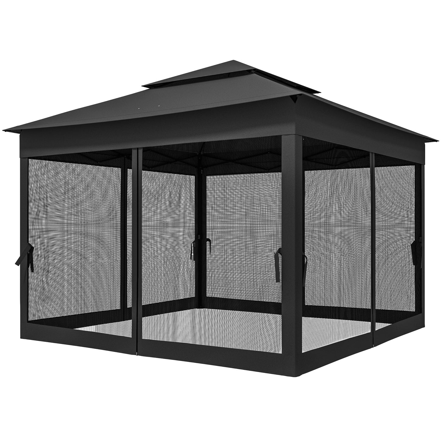 3 x 3(m) Pop Up Gazebo, Double-roof Garden Tent with Netting and Carry Bag, Party Event Shelter for Outdoor Patio, Black