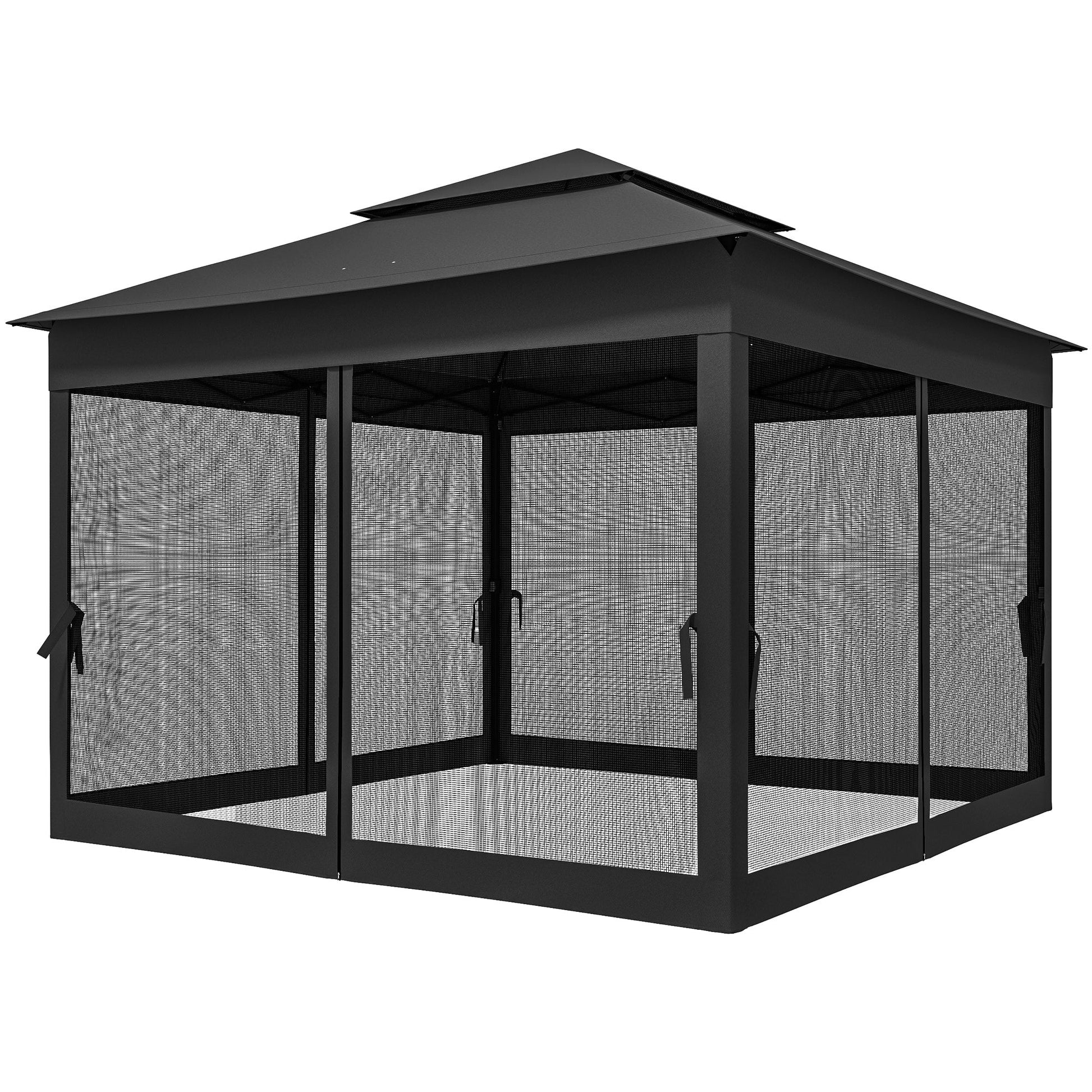 3 x 3(m) Pop Up Gazebo, Double-roof Garden Tent with Netting and Carry Bag, Party Event Shelter for Outdoor Patio, Black
