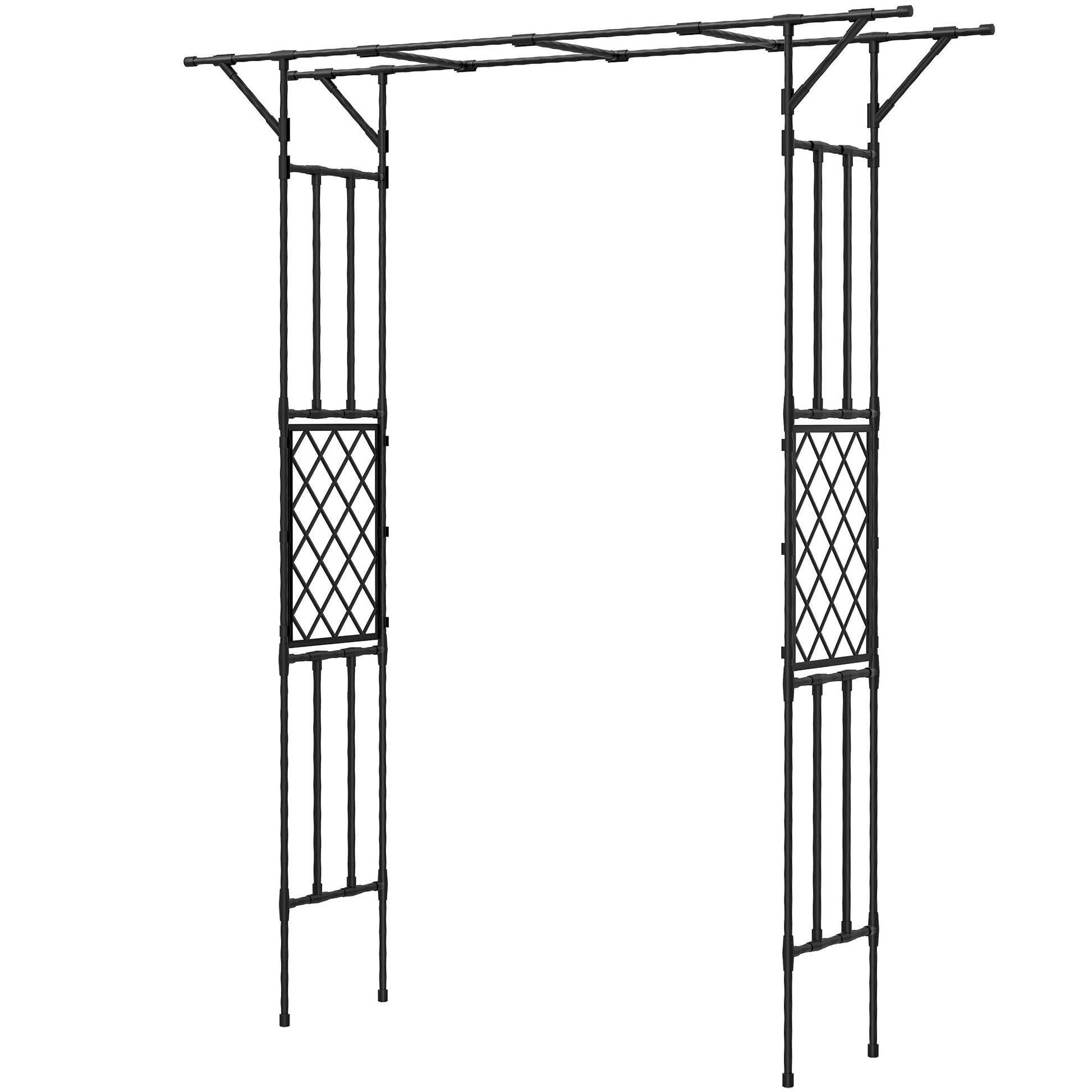 Garden Arch, PE-Coated Steel Arbour Trellis for Climbing Plants, Rose Arch for Party, Wedding Garden Decoration, 180 x 40 x 215 cm, Black