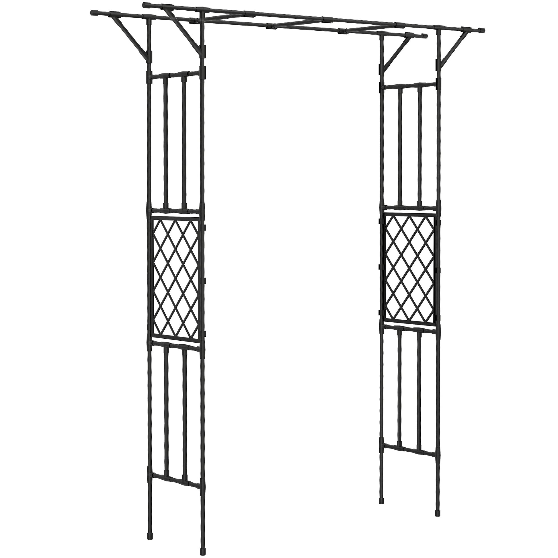 Garden Arch, PE-Coated Steel Arbour Trellis for Climbing Plants, Rose Arch for Party, Wedding Garden Decoration, 180 x 40 x 215 cm, Black