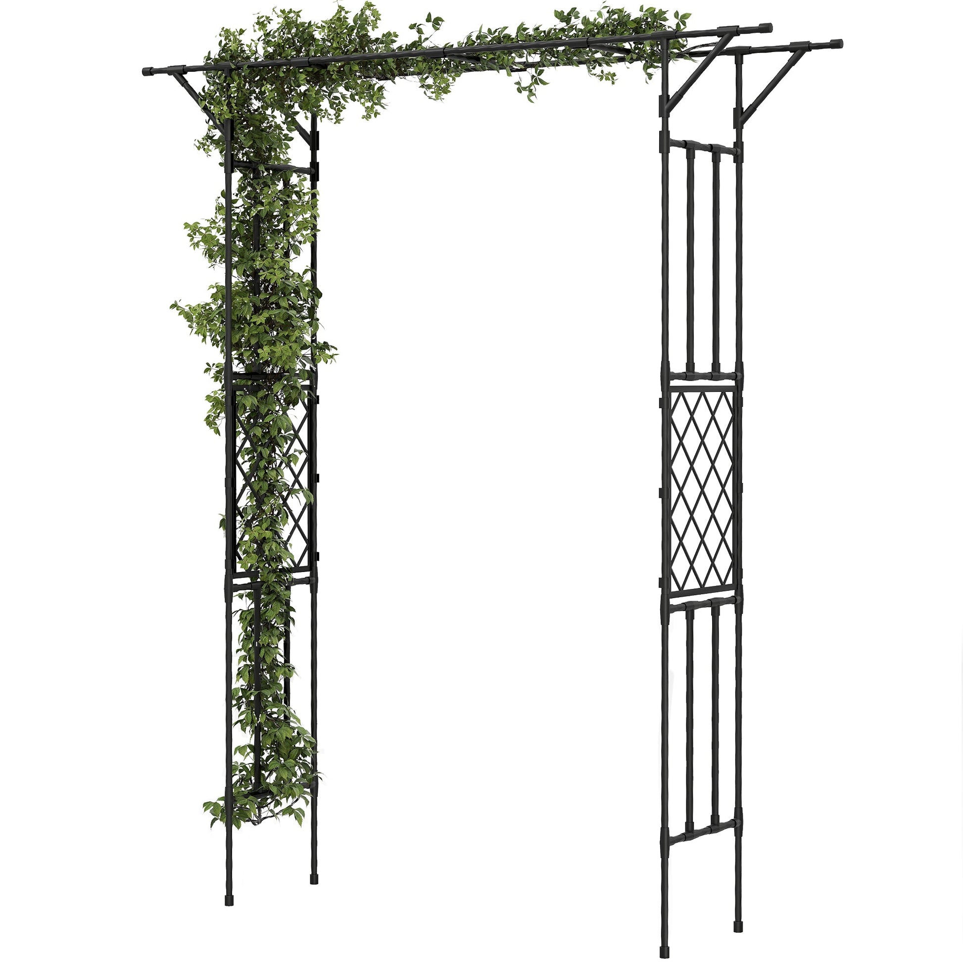 Garden Arch, PE-Coated Steel Arbour Trellis for Climbing Plants, Rose Arch for Party, Wedding Garden Decoration, 180 x 40 x 215 cm, Black
