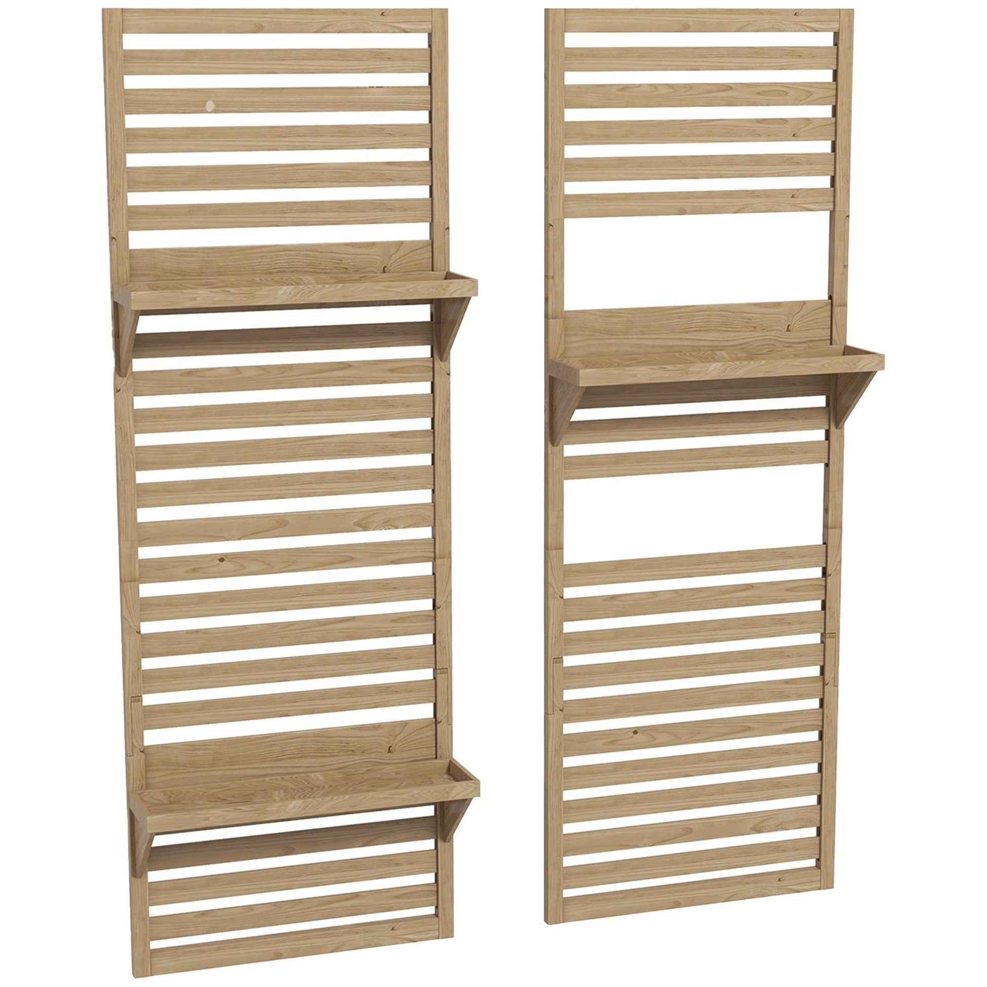 2-pieces Outdoor Plant Stands with Hanging Planter Shelves and Slatted Trellis for Climbing Plants, 170cm Wall Mount Wooden Plant Rack for Patio, Balcony, Porch, Natural