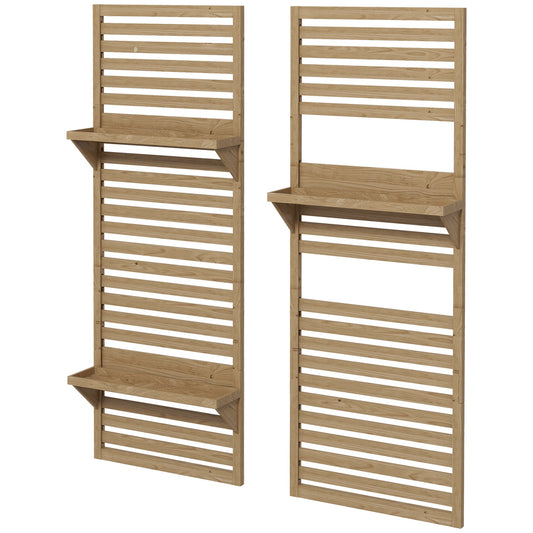 2-pieces Outdoor Plant Stands with Hanging Planter Shelves and Slatted Trellis for Climbing Plants, 170cm Wall Mount Wooden Plant Rack for Patio, Balcony, Porch, Natural