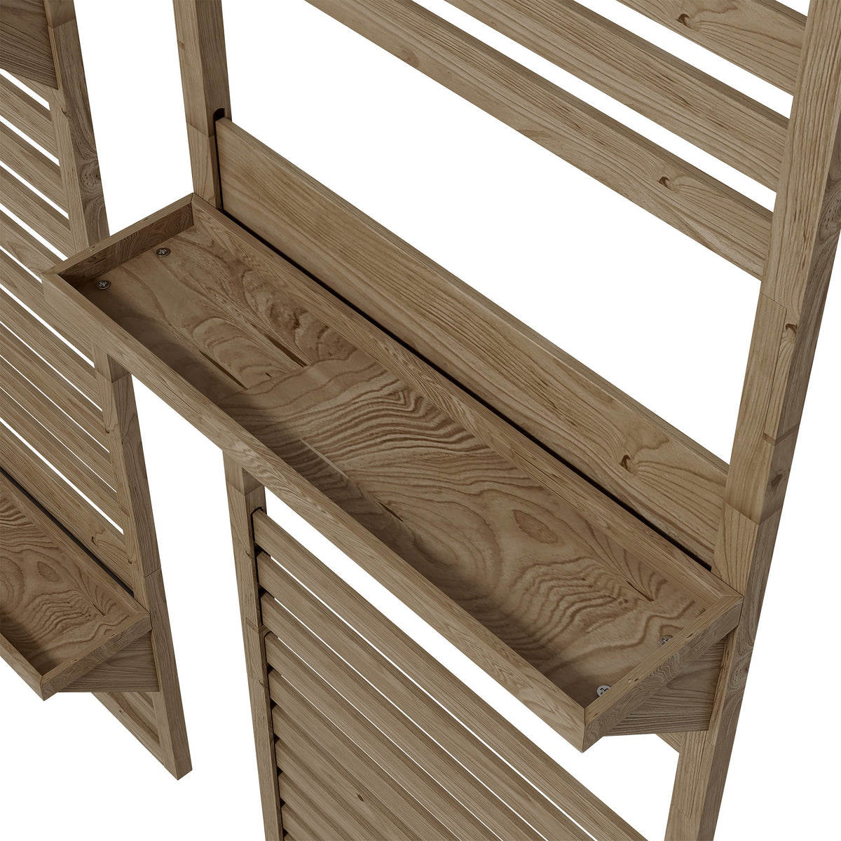 2-pieces Outdoor Plant Stands with Hanging Planter Shelves and Slatted Trellis for Climbing Plants, 170cm Wall Mount Wooden Plant Rack for Patio, Balcony, Porch, Natural