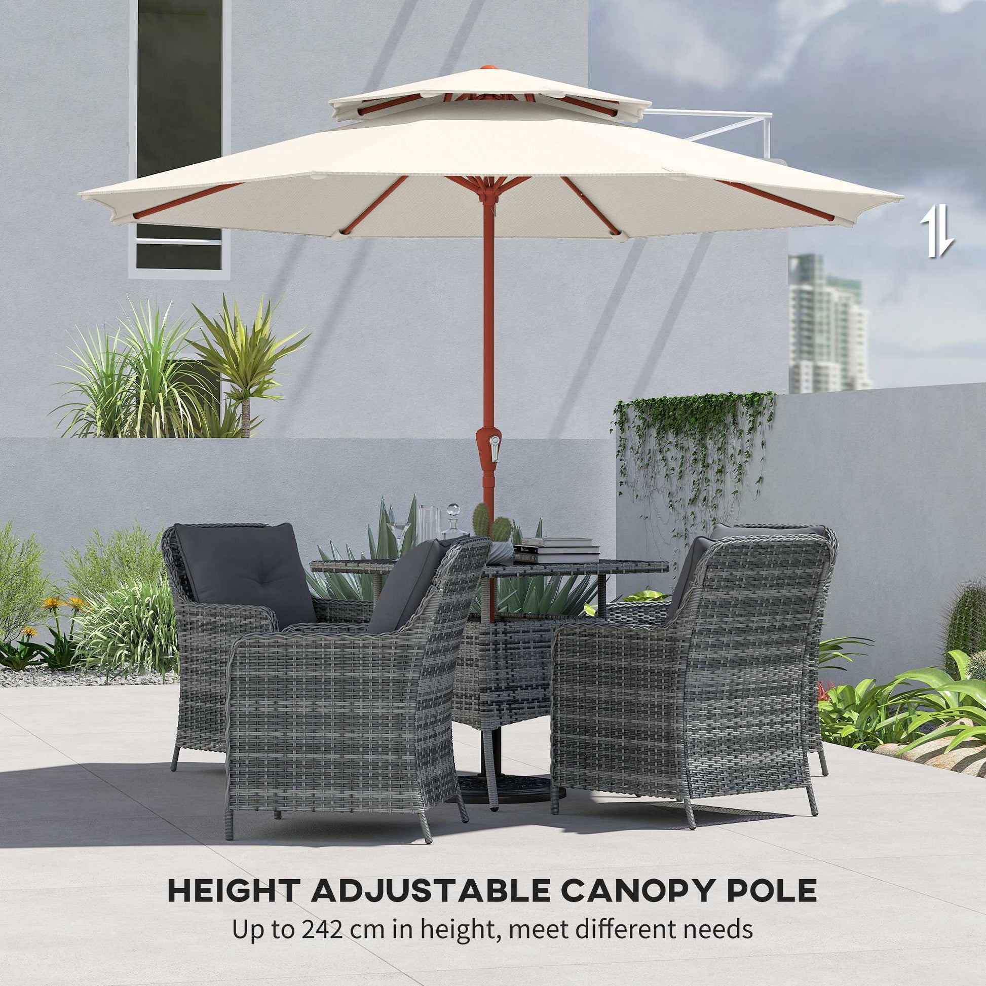 Patio Umbrella with Crank, Double Top Outdoor Market Table Umbrella for Garden, Patio,104'' x 104'', Cream White