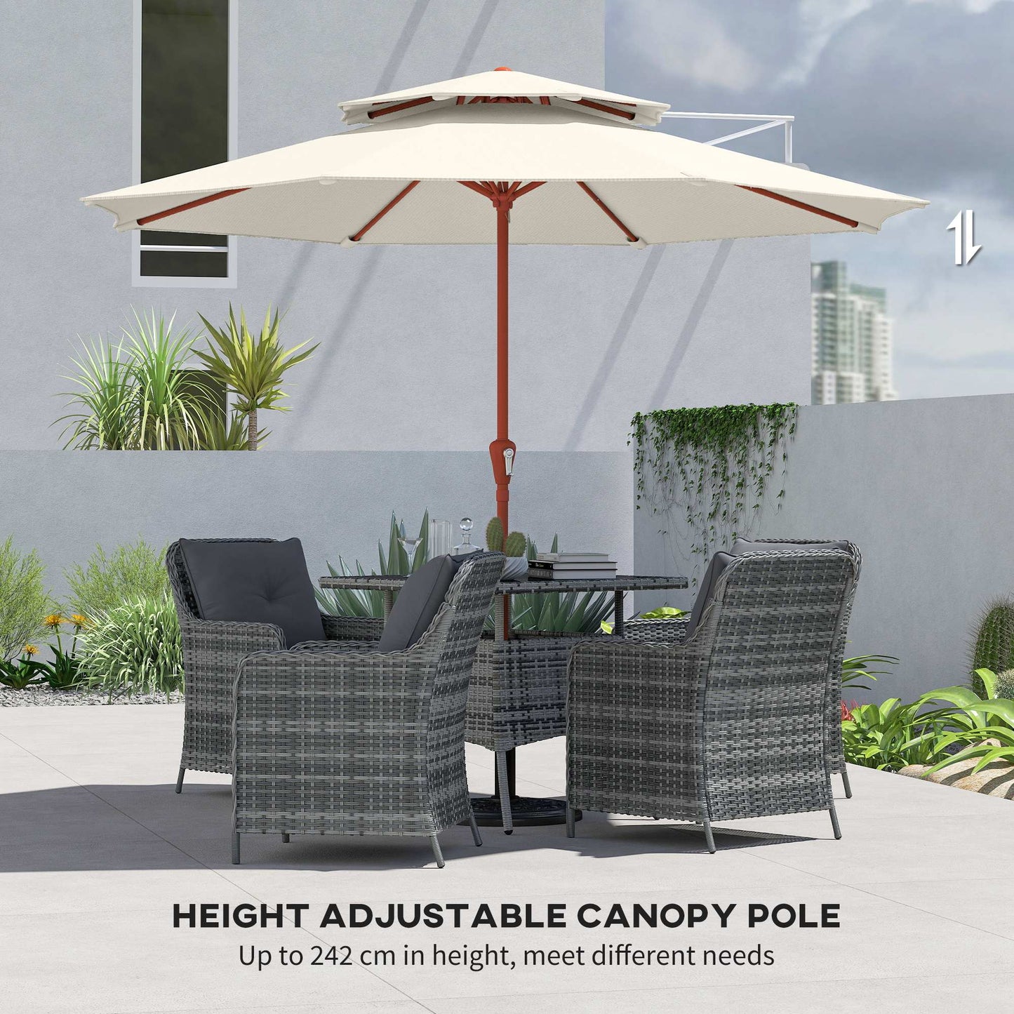 Patio Umbrella with Crank, Double Top Outdoor Market Table Umbrella for Garden, Patio,104'' x 104'', Cream White
