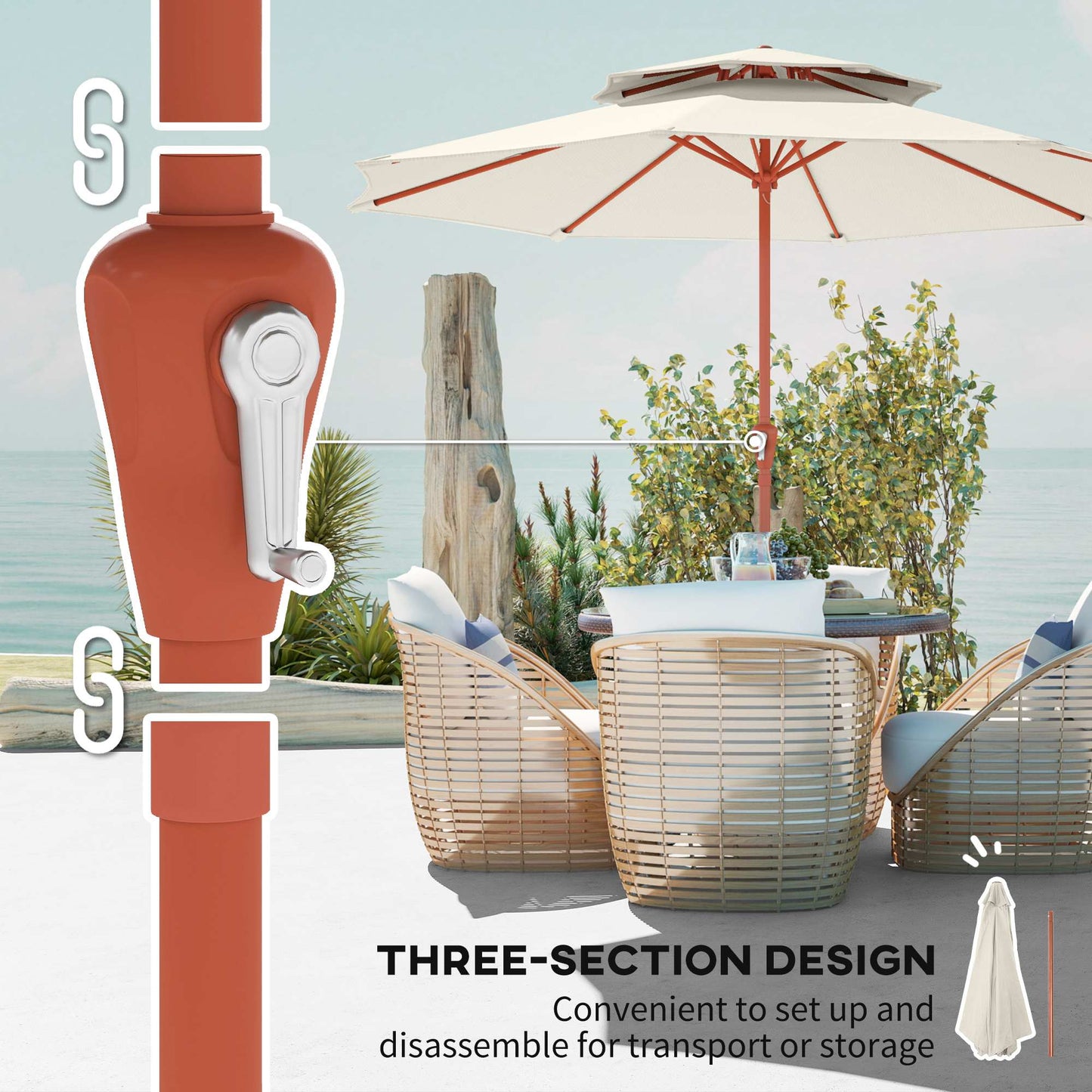 Patio Umbrella with Crank, Double Top Outdoor Market Table Umbrella for Garden, Patio,104'' x 104'', Cream White