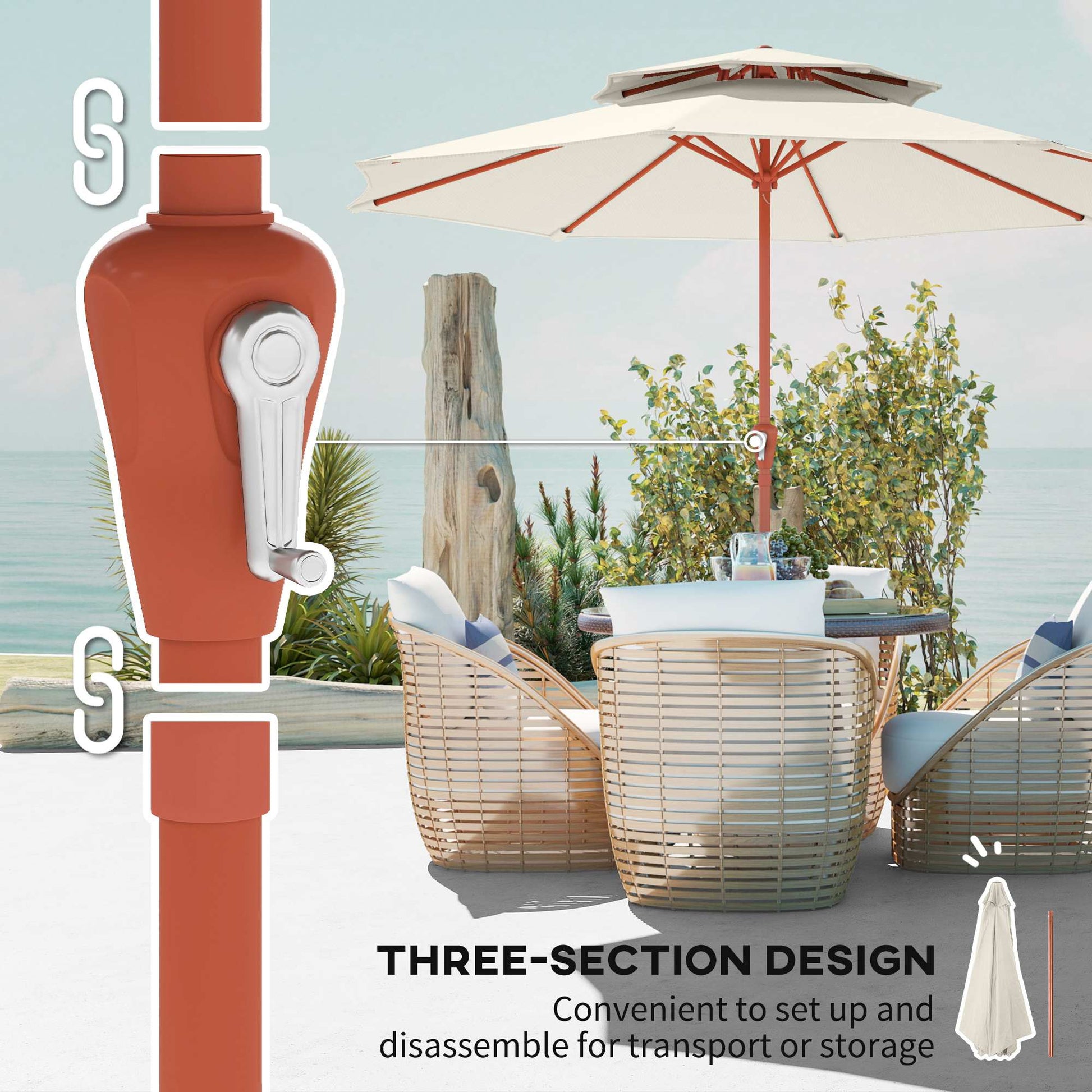 Patio Umbrella with Crank, Double Top Outdoor Market Table Umbrella for Garden, Patio,104'' x 104'', Cream White