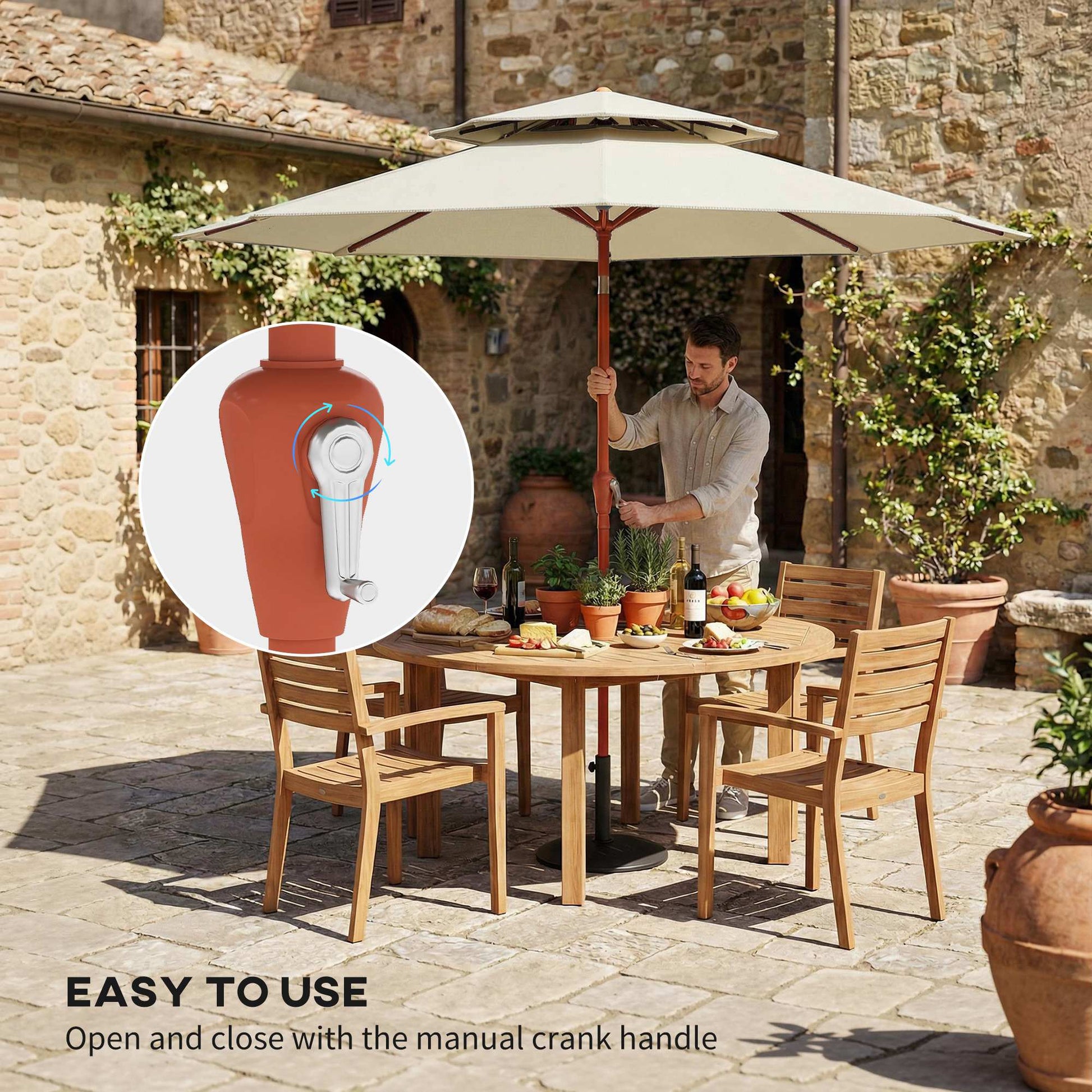 Patio Umbrella with Crank, Double Top Outdoor Market Table Umbrella for Garden, Patio,104'' x 104'', Cream White