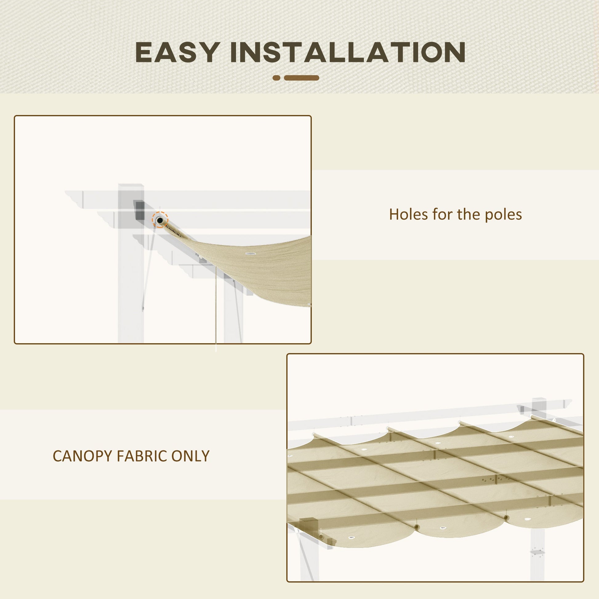 Retractable Pergola Shade Cover, Replacement Canopy Fabric for 4 x 3 (m) Pergola, Gazebo Retractable Roof, Beige