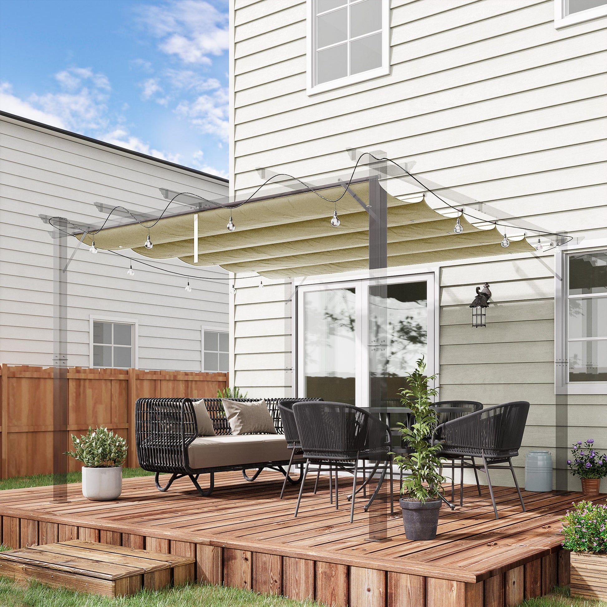 Retractable Pergola Shade Cover, Replacement Canopy Fabric for 4 x 3 (m) Pergola, Gazebo Retractable Roof, Beige