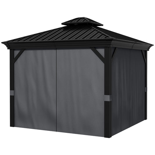 3 x 3.7m Outdoor Hardtop Gazebo Canopy Aluminium Frame with 2-Tier Roof & Mesh Netting Sidewalls for Patio, Dark Grey