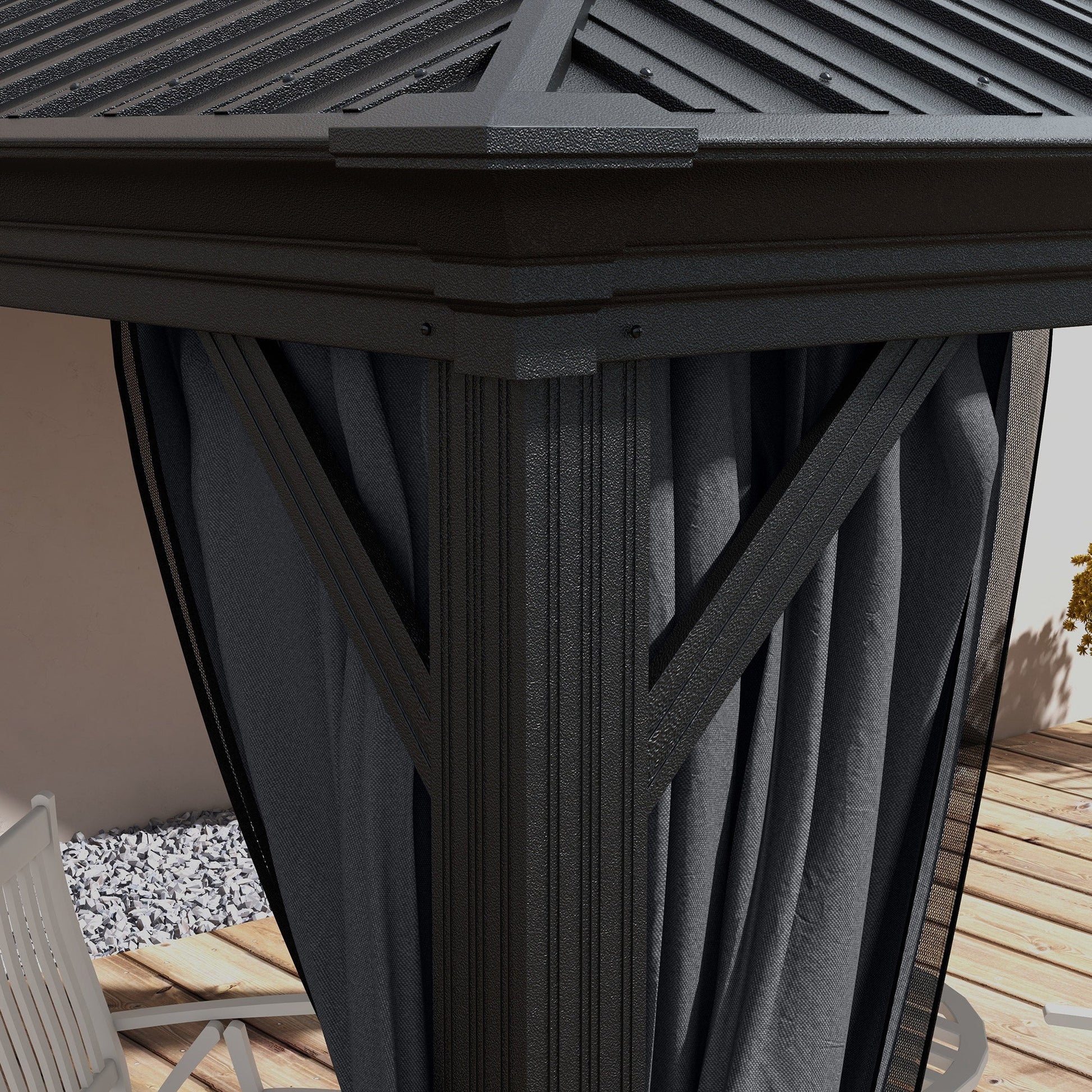 3 x 3.7m Outdoor Hardtop Gazebo Canopy Aluminium Frame with 2-Tier Roof & Mesh Netting Sidewalls for Patio, Dark Grey