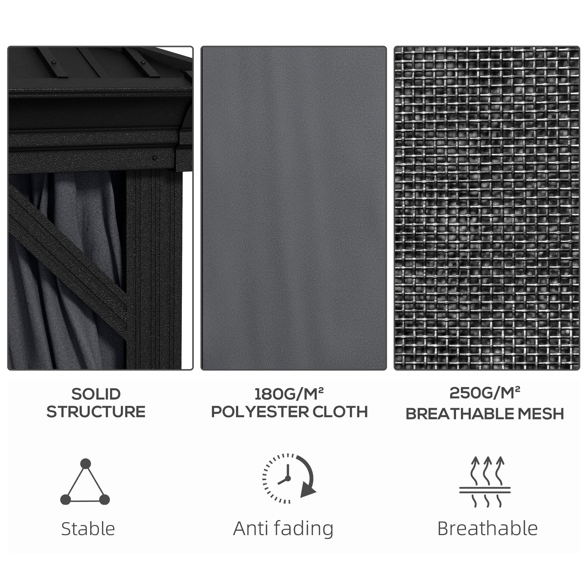 3 x 3.7m Outdoor Hardtop Gazebo Canopy Aluminium Frame with 2-Tier Roof & Mesh Netting Sidewalls for Patio, Dark Grey