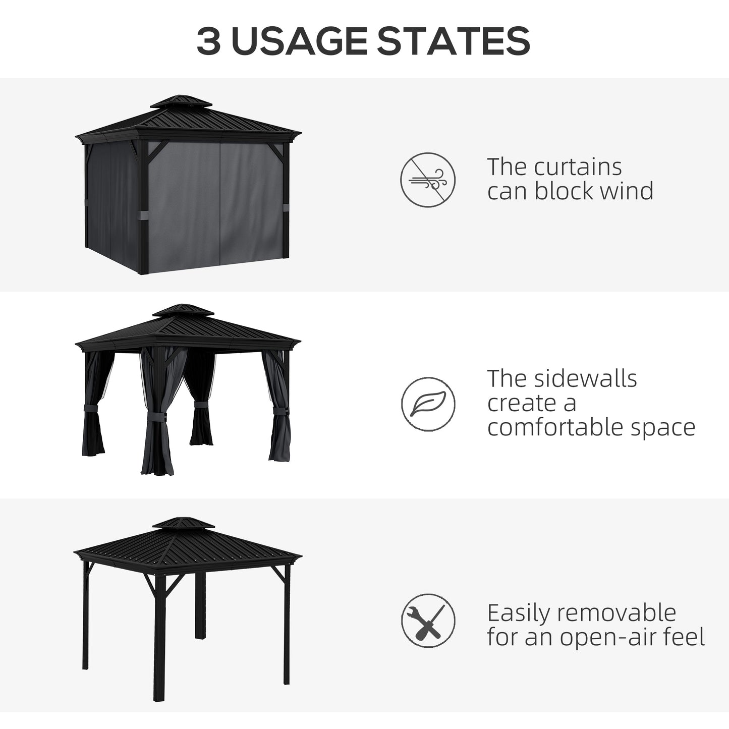 3 x 3.7m Outdoor Hardtop Gazebo Canopy Aluminium Frame with 2-Tier Roof & Mesh Netting Sidewalls for Patio, Dark Grey
