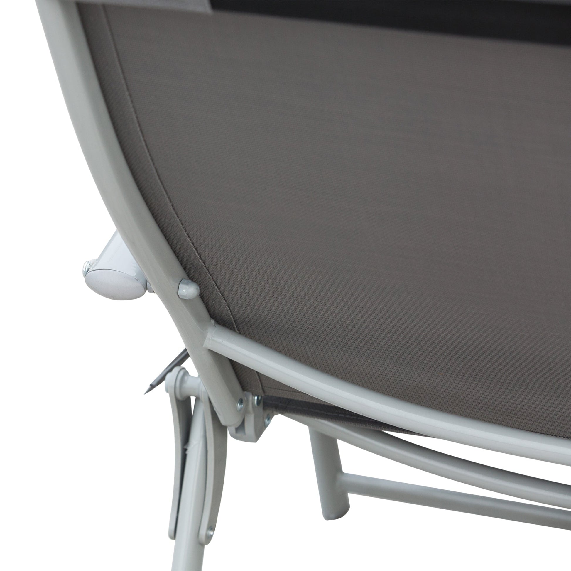 Sun Lounger Steel Frame Outdoor Folding Chaise Texteline Lounge Chair Recliner with Headrest & 7 Levels Adjustable Backrest, Grey