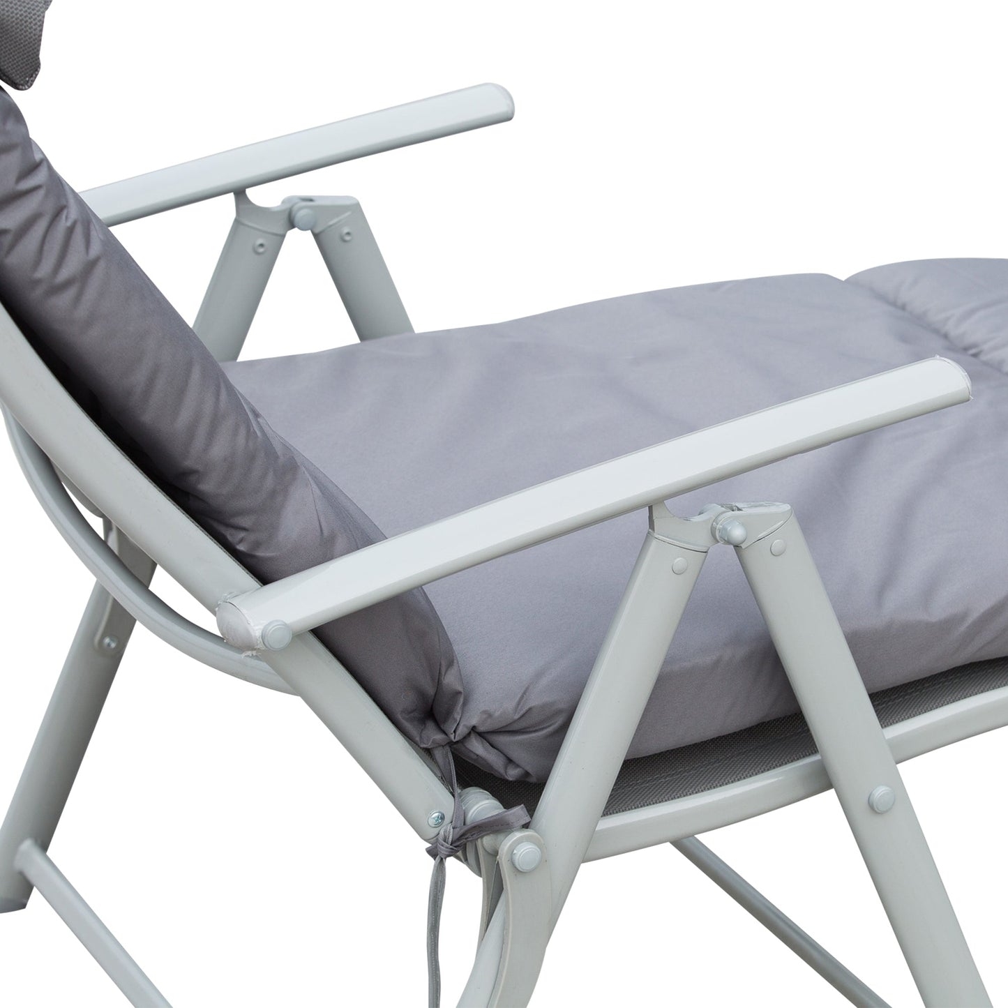 Sun Lounger Steel Frame Outdoor Folding Chaise Texteline Lounge Chair Recliner with Headrest & 7 Levels Adjustable Backrest, Grey