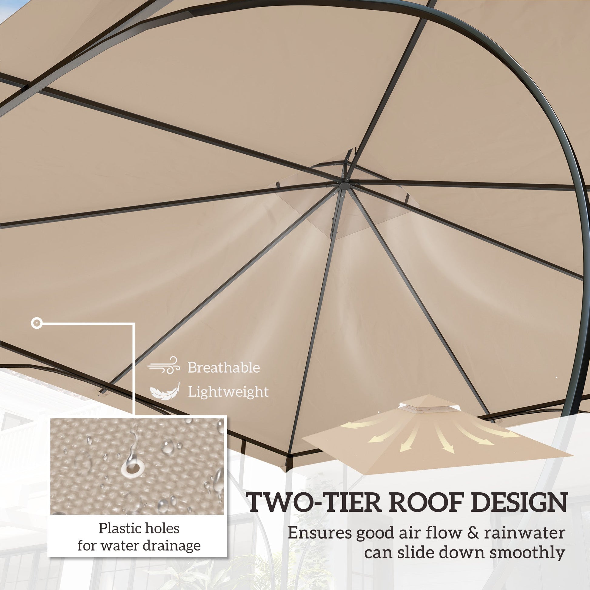 3x3(m) Replacement Gazebo Canopy, Double Tier Roof Top for Garden, Patio, Outdoor, Khaki (TOP ONLY)
