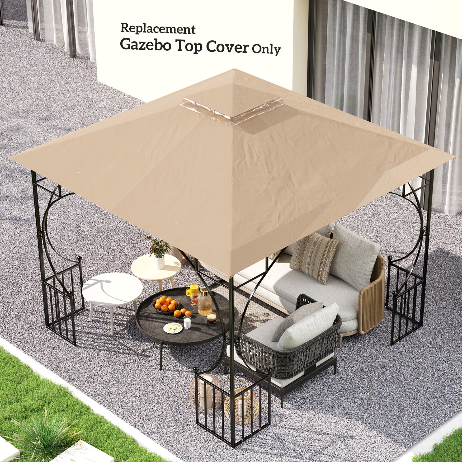 3x3(m) Replacement Gazebo Canopy, Double Tier Roof Top for Garden, Patio, Outdoor, Khaki (TOP ONLY)