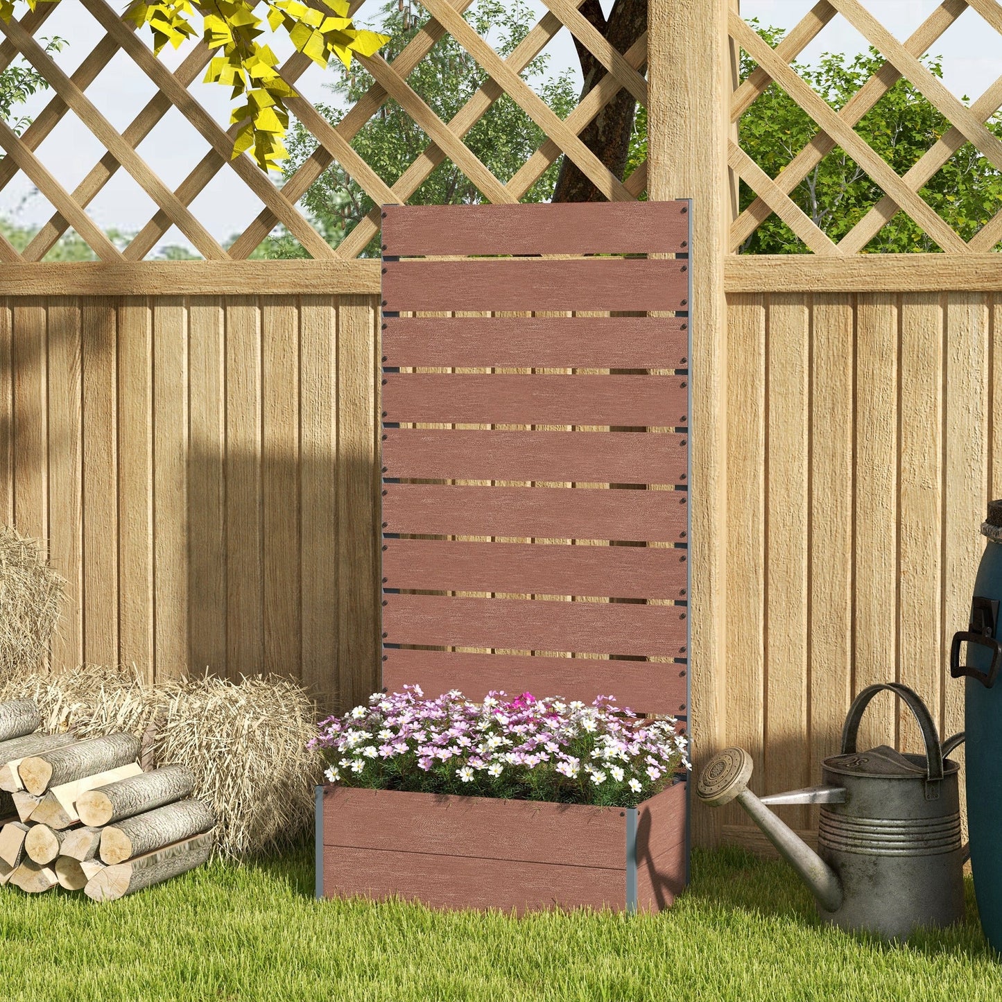 Garden Planter with Trellis for Climbing Plants, Vines, Flowers, Freestanding Raised Bed for Garden, Outdoor, Patio, Planter Box with Drainage Gap, 72x38x150cm, Light Brown