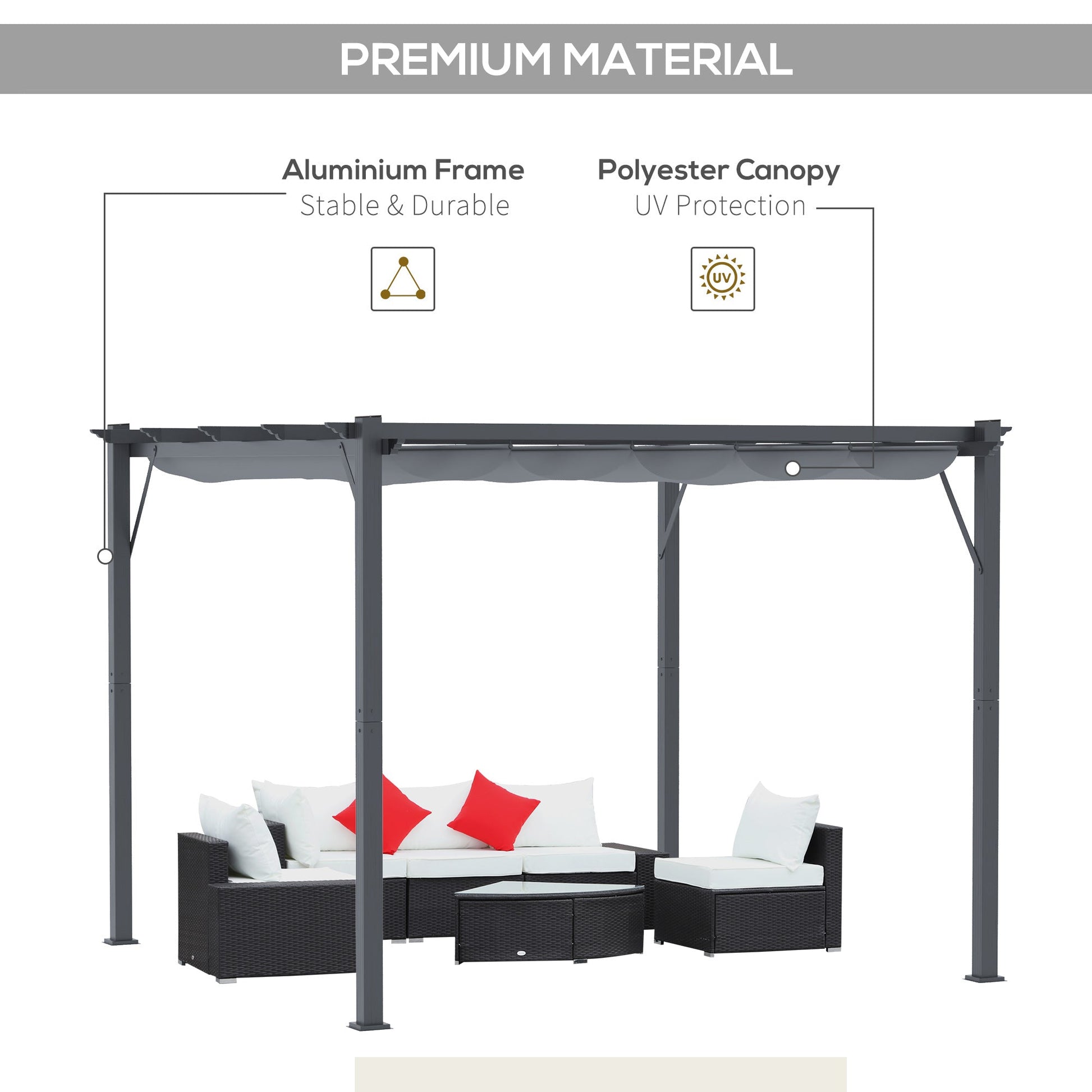 3 x 3(m) Pergola with Retractable Roof Canopy, Aluminium Frame Garden Gazebo Outdoor Sun Shade Shelter for Grill, Patio, Dark Grey