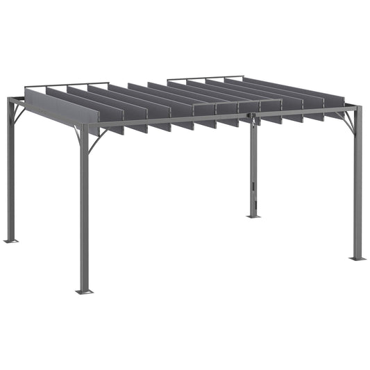 4 x 3(m) Outdoor Louvered Pergola with Adjustable Roof, AluminIum Patio Gazebo Canopy with Ground Stakes for Patio, Lawn, Garden, Grey