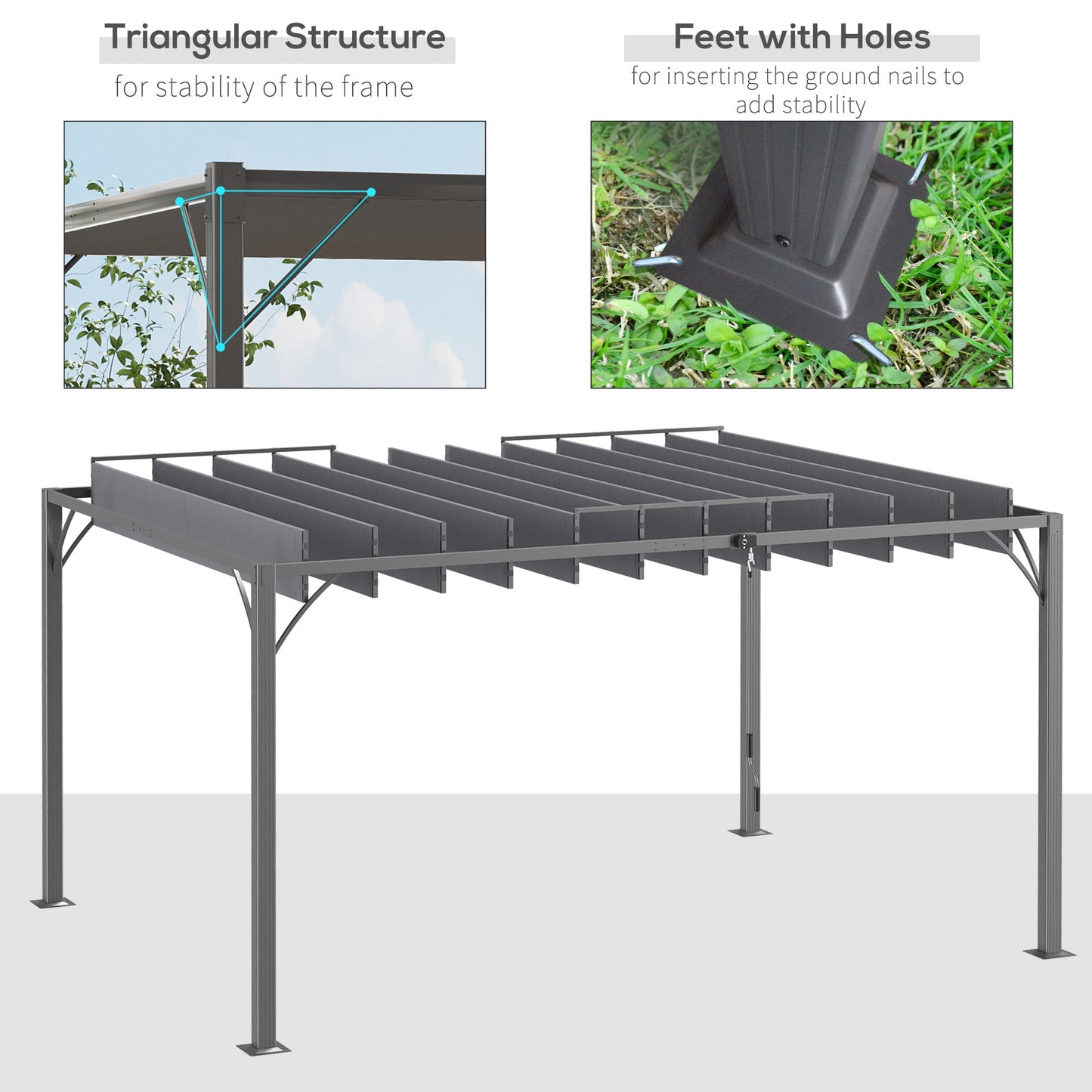 4 x 3(m) Outdoor Louvered Pergola with Adjustable Roof, AluminIum Patio Gazebo Canopy with Ground Stakes for Patio, Lawn, Garden, Grey