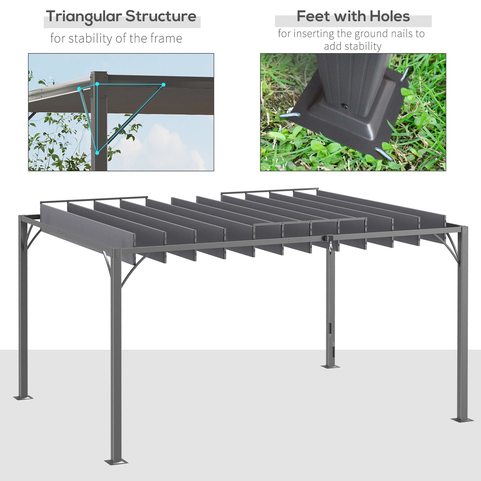 4 x 3(m) Outdoor Louvered Pergola with Adjustable Roof, AluminIum Patio Gazebo Canopy with Ground Stakes for Patio, Lawn, Garden, Grey