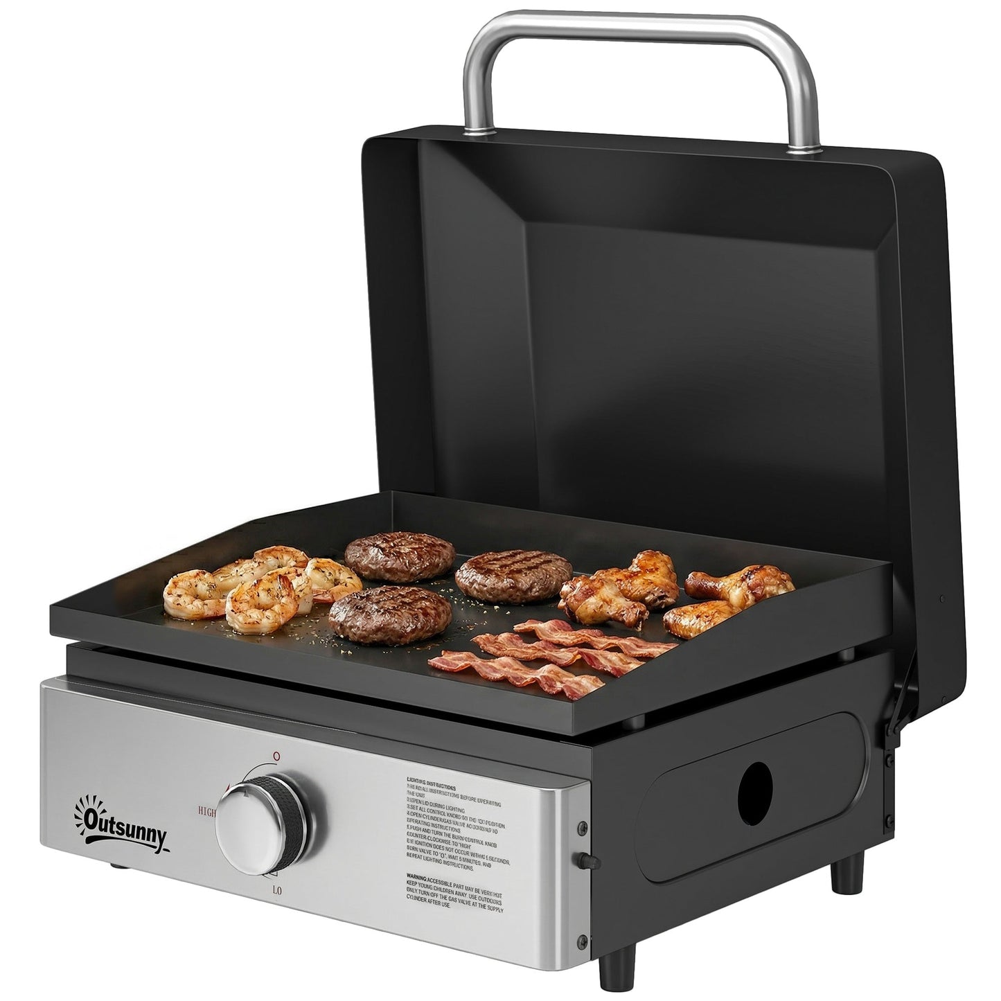 Grill Griddle, Portable Gas Plancha, 3.5 kW, Tabletop Gas BBQ with Grease Cup for Camping Picnic Patios, Black