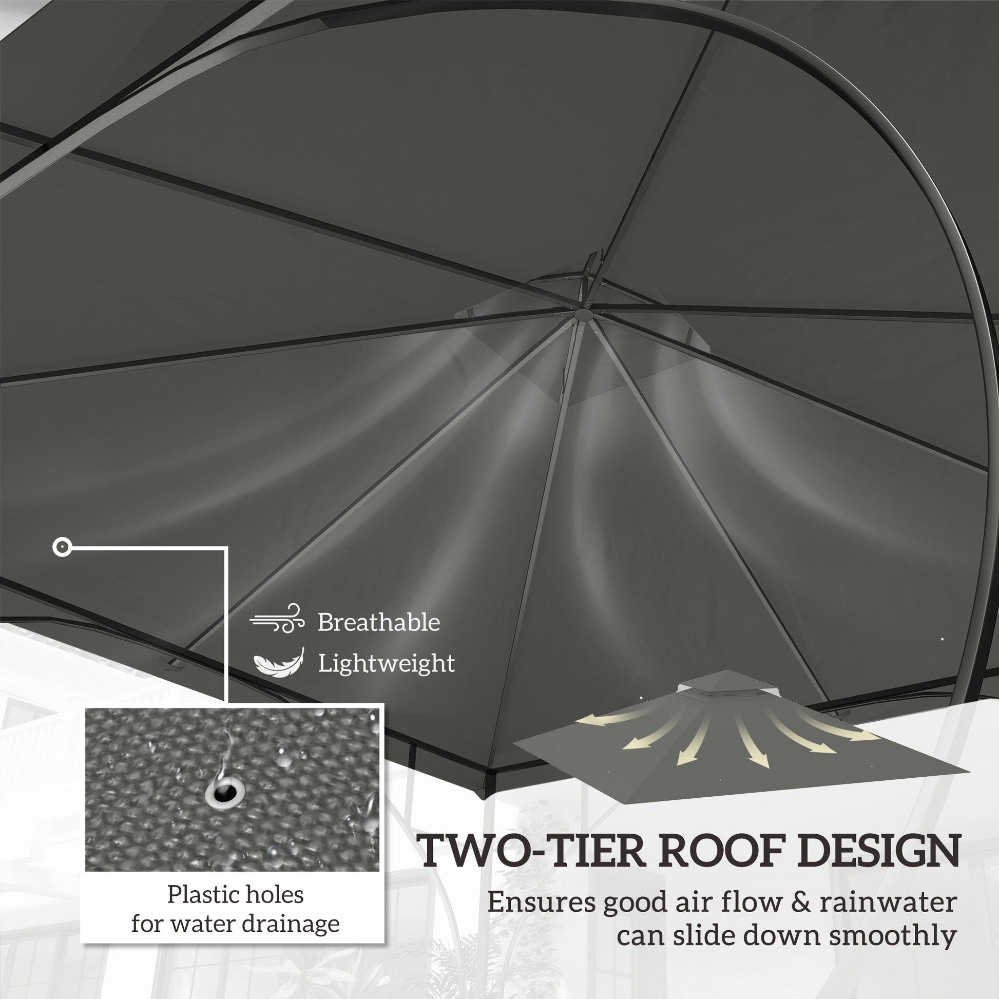 3x3(m) Replacement Gazebo Canopy, Double Tier Roof Top for Garden, Patio, Outdoor, Grey (TOP ONLY)