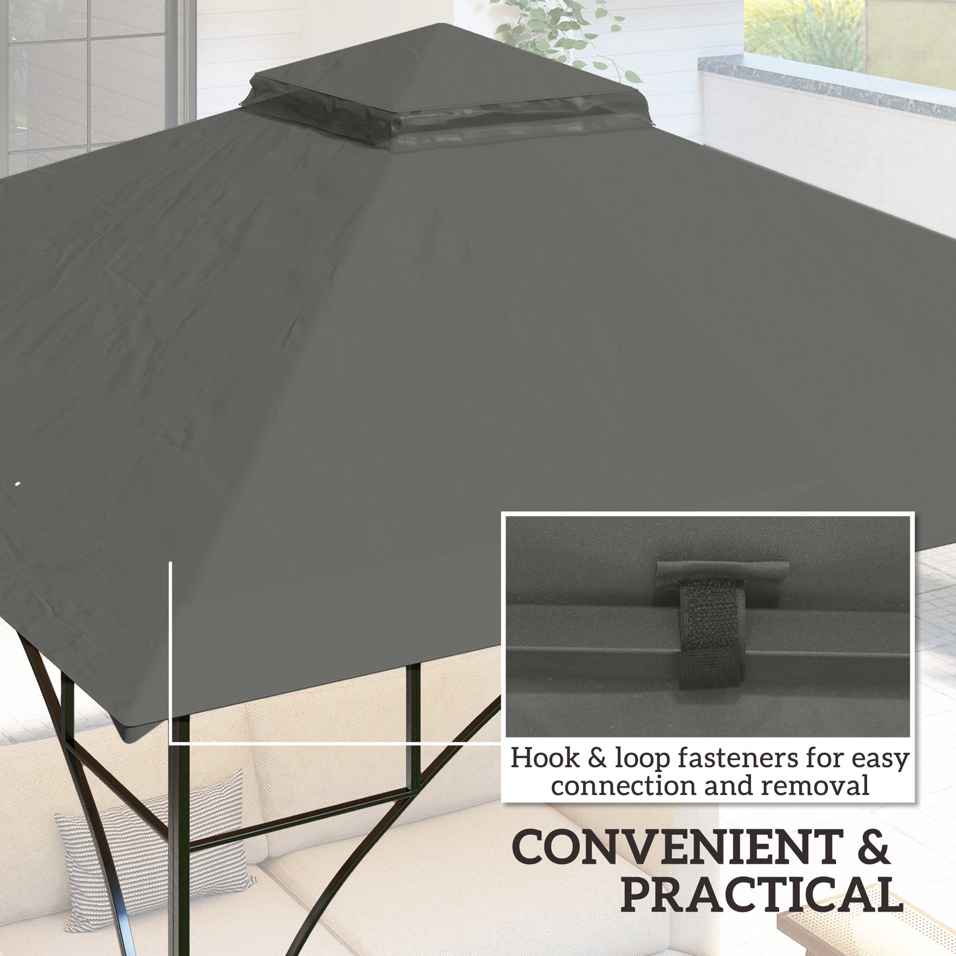 3x3(m) Replacement Gazebo Canopy, Double Tier Roof Top for Garden, Patio, Outdoor, Grey (TOP ONLY)