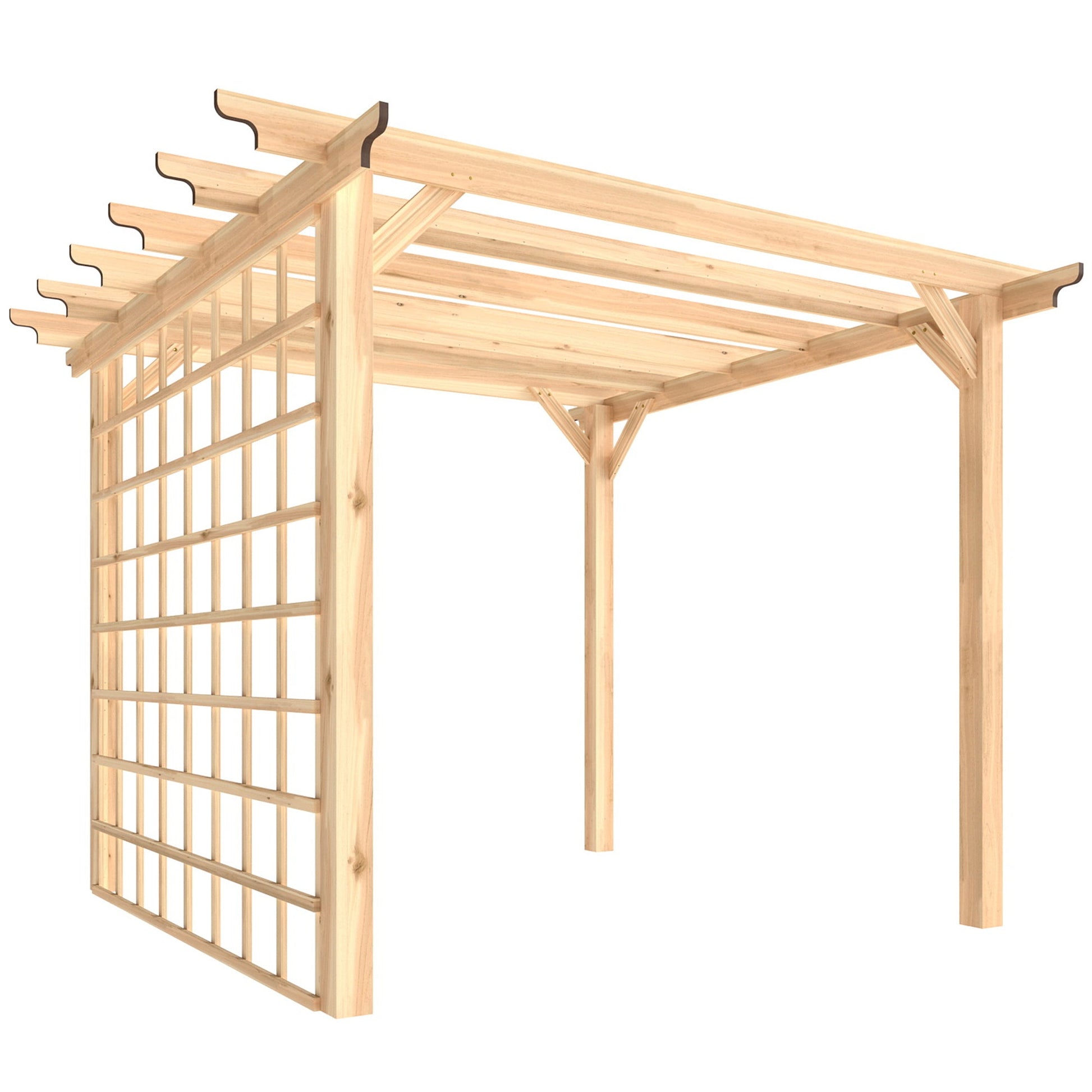 3 x 3 m Wooden Pergola Kit, Garden Pergola Gazebo Arch with Grape Trellis, Triangle Supports, Crossing Beams for Climbing Vines, Flowers, Sun Shade Shelter for Patio Grill, Nature Wood Finish