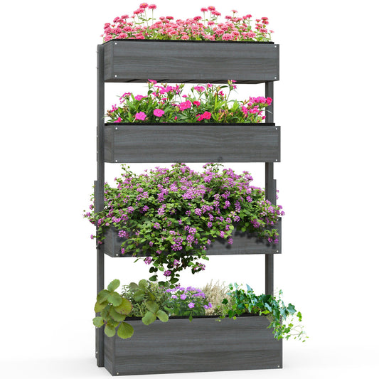80cm x 45cm x 142cm 4-Tier Raised Garden Bed, Fir Wood Vertical Planter Box, Freestanding Elevated Plant Stand for Indoor Outdoor Use, Grey