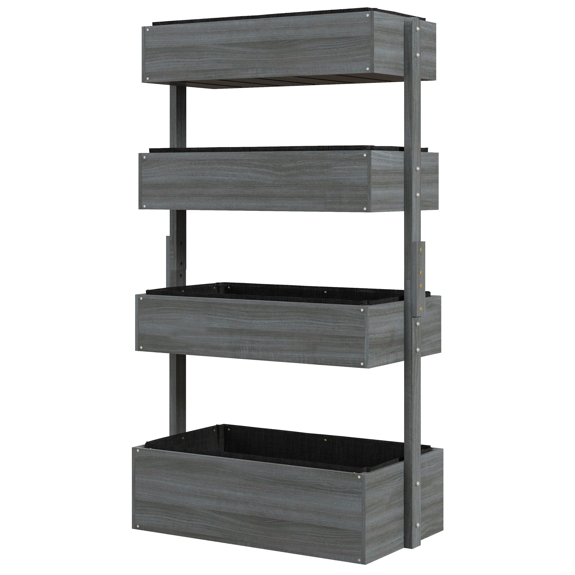 80cm x 45cm x 142cm 4-Tier Raised Garden Bed, Fir Wood Vertical Planter Box, Freestanding Elevated Plant Stand for Indoor Outdoor Use, Grey