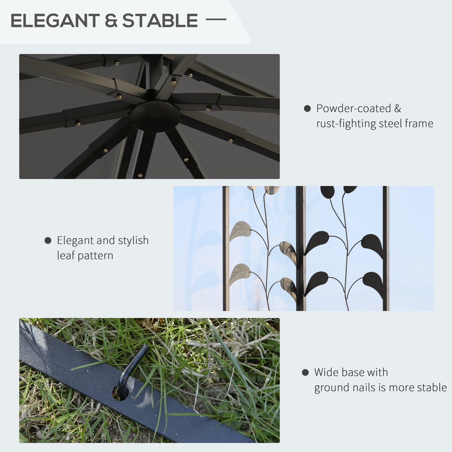 3(m) x 3(m) Garden Gazebo, Double Roof Outdoor Gazebo Canopy Shelter with Netting, Solid Steel Frame, for Garden, Lawn and Deck, Grey