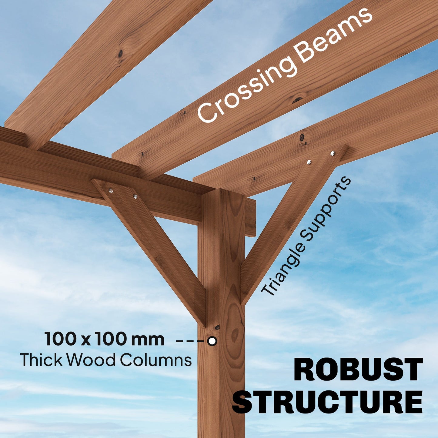 3.6 x 3 m Wooden Pergola Kit, Garden Pergola Gazebo Grape Trellis with Triangle Supports, Crossing Beams for Climbing Vines, Flowers, Sun Shade Shelter for Grill, Patio, Maple Wood-effect