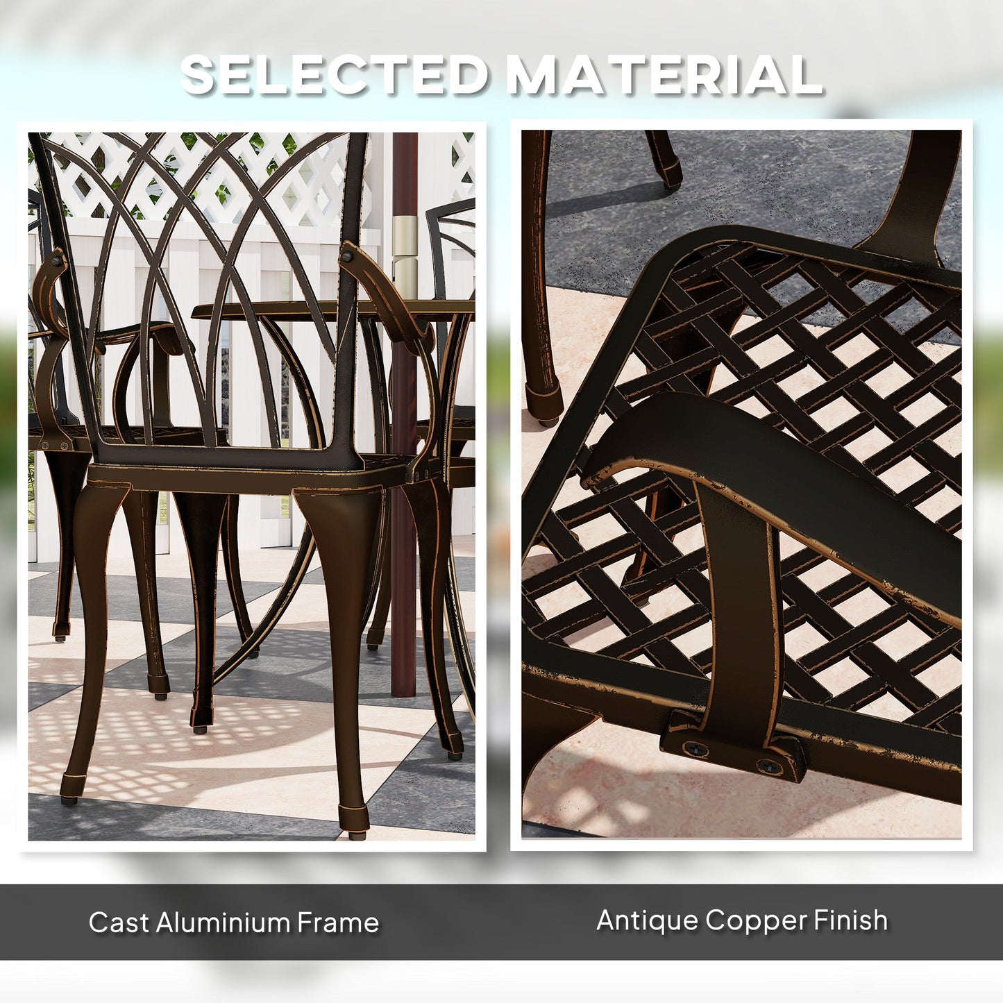 5 Pieces Garden Dining Set for 4, Cast Aluminium Outdoor Dining Set with 4 Armchairs and Round Dining Table with Parasol Hole, Garden Furniture Set, Bronze Tone