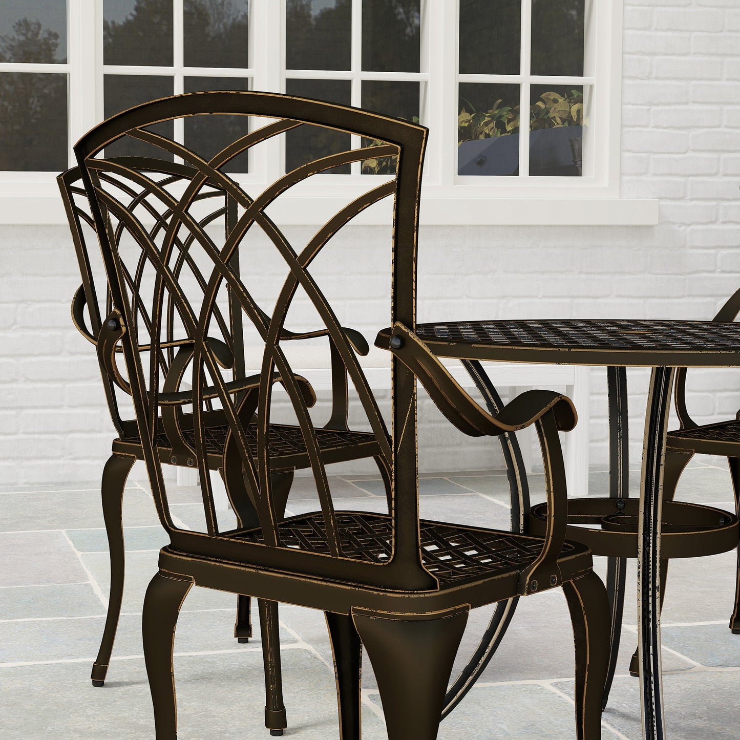 5 Pieces Garden Dining Set for 4, Cast Aluminium Outdoor Dining Set with 4 Armchairs and Round Dining Table with Parasol Hole, Garden Furniture Set, Bronze Tone