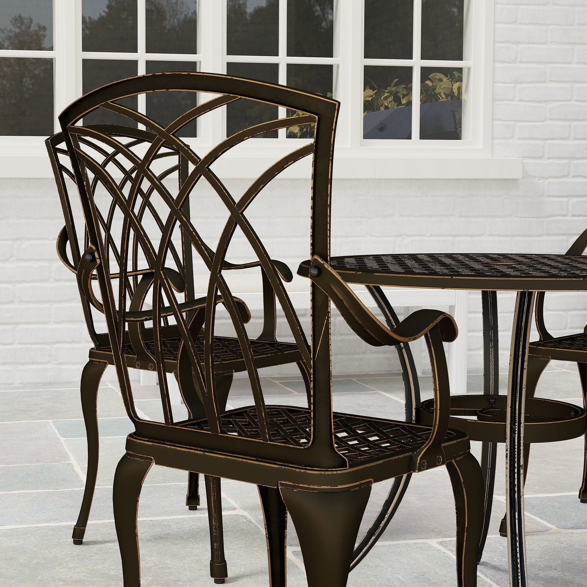 5 Pieces Garden Dining Set for 4, Cast Aluminium Outdoor Dining Set with 4 Armchairs and Round Dining Table with Parasol Hole, Garden Furniture Set, Bronze Tone