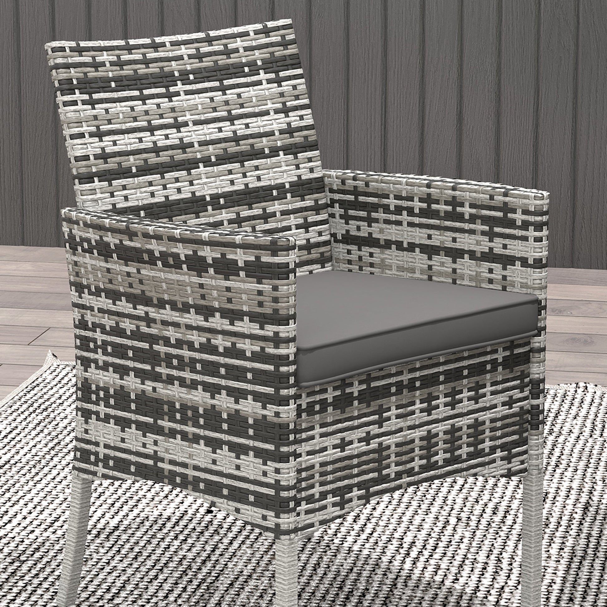 4 Seater Rattan Dining Set with Cushions, 5 Pieces Garden Dining Set with Glass Tabletop, PE Rattan Garden Furniture Set with Dining Table and Armchairs for Patio, Balcony, Mixed Grey