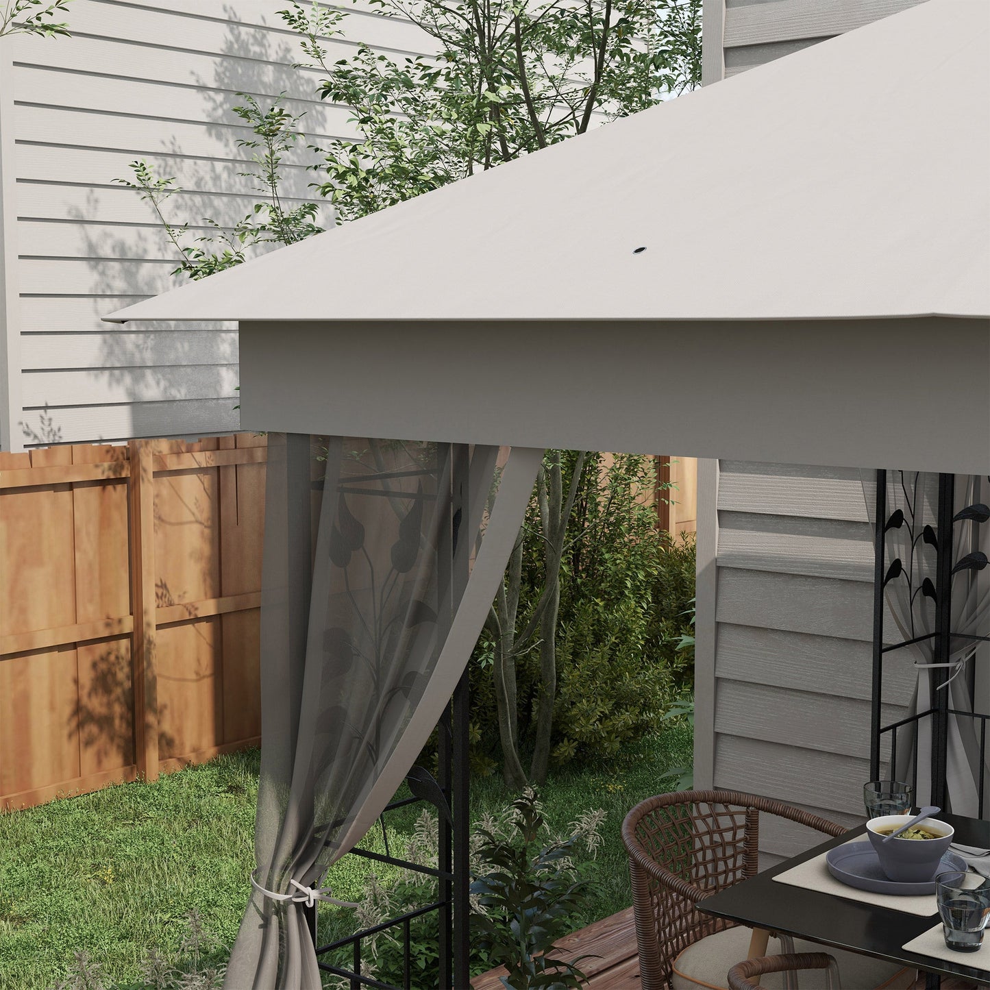 3(m) x 3(m) Garden Gazebo, Double Roof Outdoor Gazebo Canopy Shelter with Netting, Solid Steel Frame, for Garden, Lawn and Deck, Light Grey