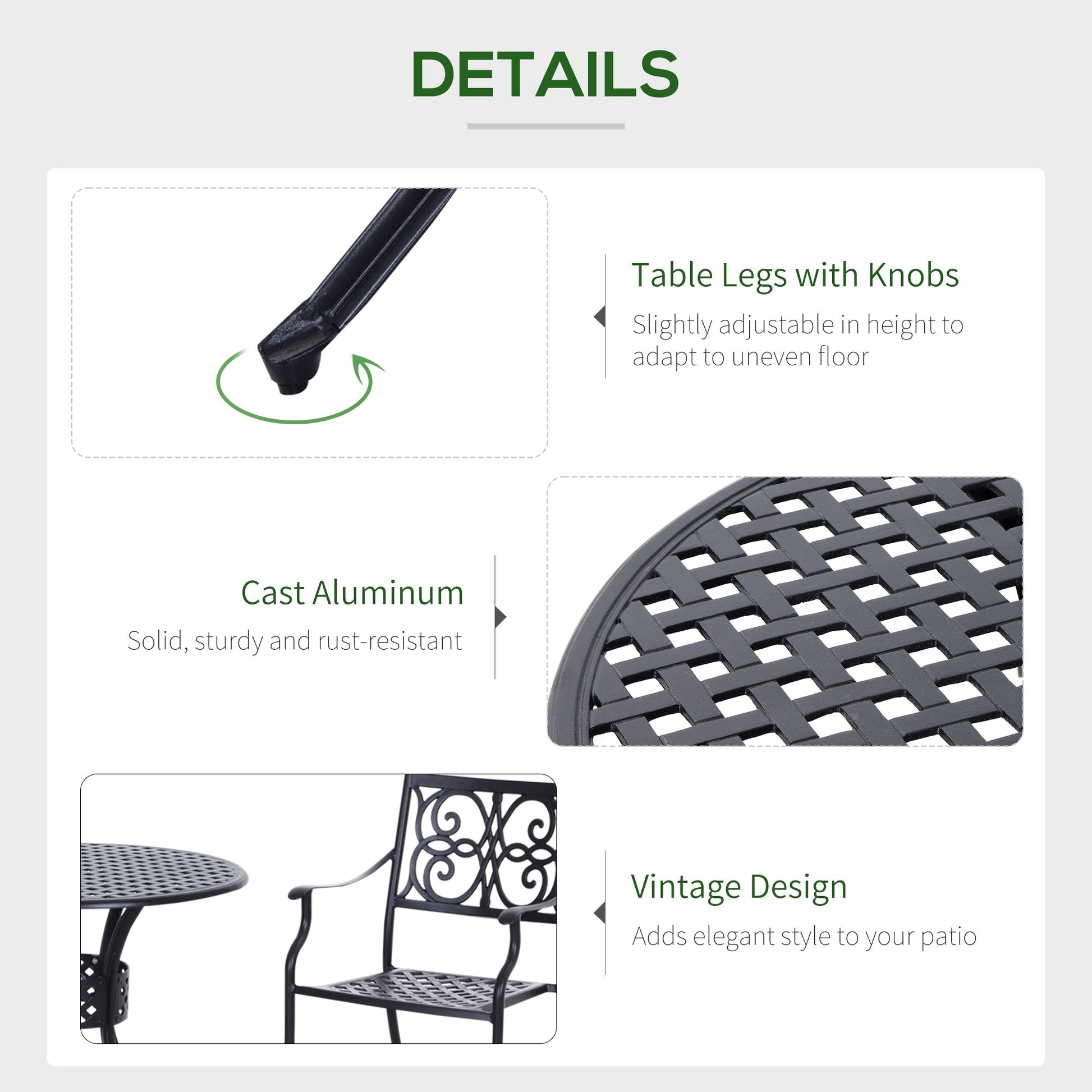 85cm Round Garden Dining Table with 46.5mm Dia. Umbrella Hole, Cast Aluminium Outdoor Dining Table, Grid Motif Outdoor Table for Garden, Patio, Porch, Black